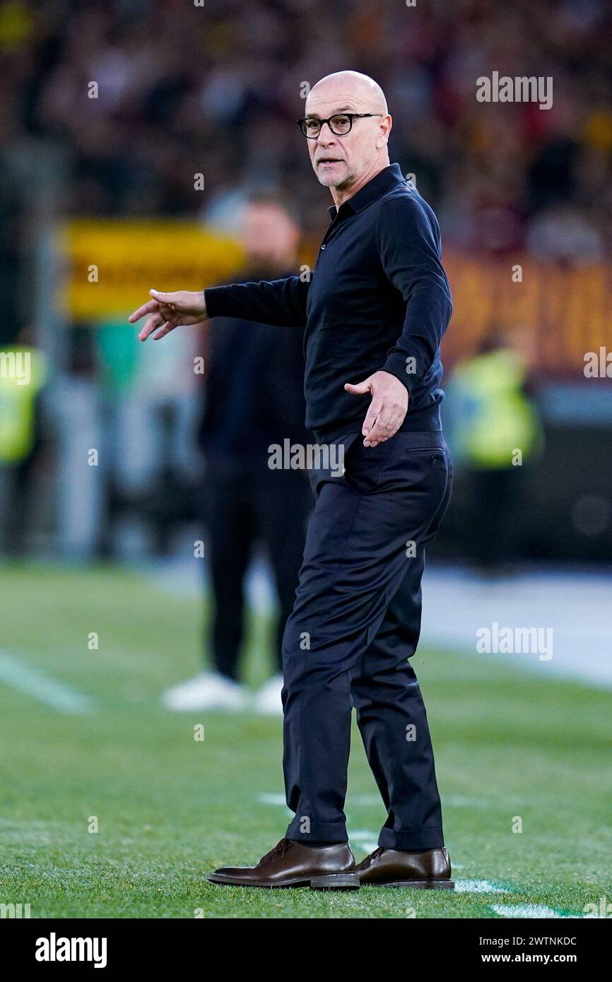 Davide Ballardini Cheftrainer des US-amerikanischen Sassuolo blickt am 17. März 2024 im Stadio Olimpico auf das Spiel der Serie A TIM zwischen AS Roma und US-Sassuolo Calcio. Stockfoto