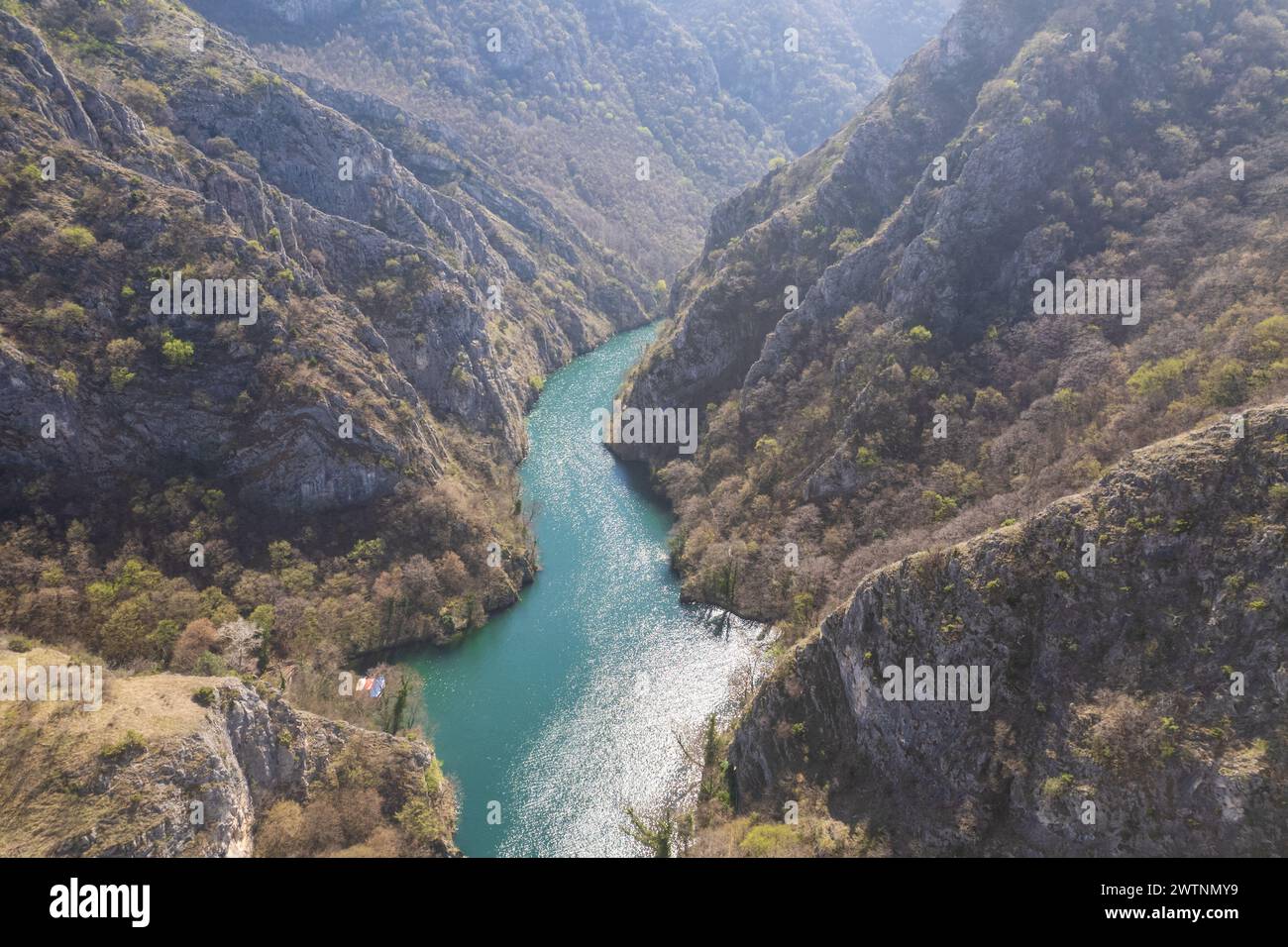 Blick auf den Matka Canyon in Nordmazedonien Stockfoto