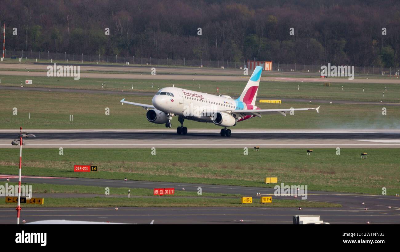 D-AGWV Eurowings Airbus A319-132 am Flughafen Düsseldorf. DUS EDDL. Düsseldorf, Nordrhein-Westfalen, DEU, Deutschland, 14.03.2024 *** D AGWV Eurowings Airbus A319 132 am Flughafen Düsseldorf DUS EDDL Düsseldorf, Nordrhein-Westfalen, DEU, Deutschland, 14 03 2024 Stockfoto