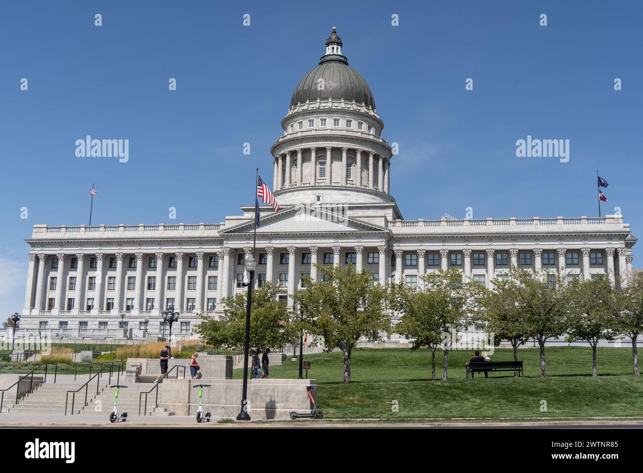 Salt Lake City, Utah – 12. September 2023: Kuppel des Kapitolgebäudes des Utah State Capitol mit Kopierraum Stockfoto