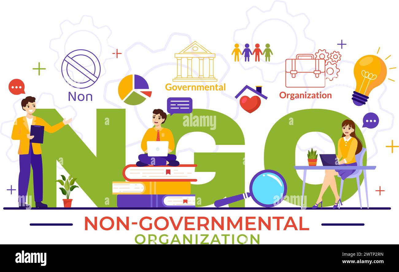 NGO oder Nichtregierungsorganisation Vektor-Illustration, um spezifischen sozialen und politischen Bedürfnissen in Flat Cartoon Hintergrund zu dienen Stock Vektor