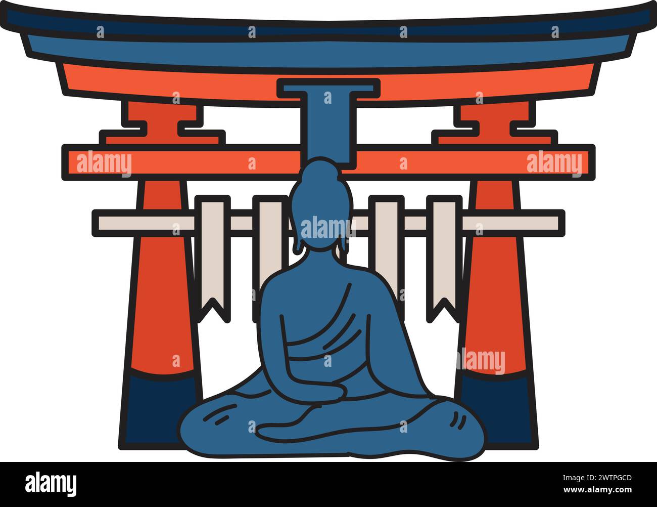 Handgezeichnete Buddha-Skulptur in flachem Stil isoliert auf Hintergrund Stock Vektor