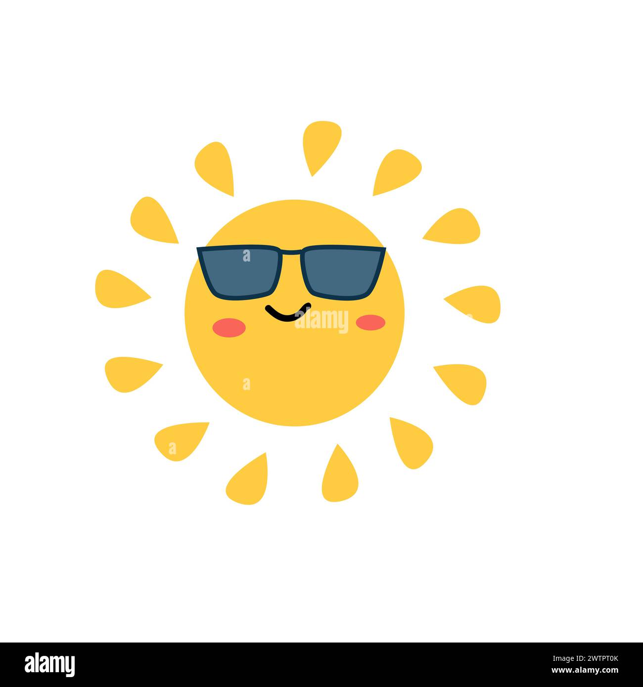 Sommersonnencharakter mit Sonnenbrille. Vektorillustration kann für Sommeraufkleber, Poster und Druck verwendet werden. Baby-Zeichentrickfilm Sonnenfigur Symbol. Stock Vektor