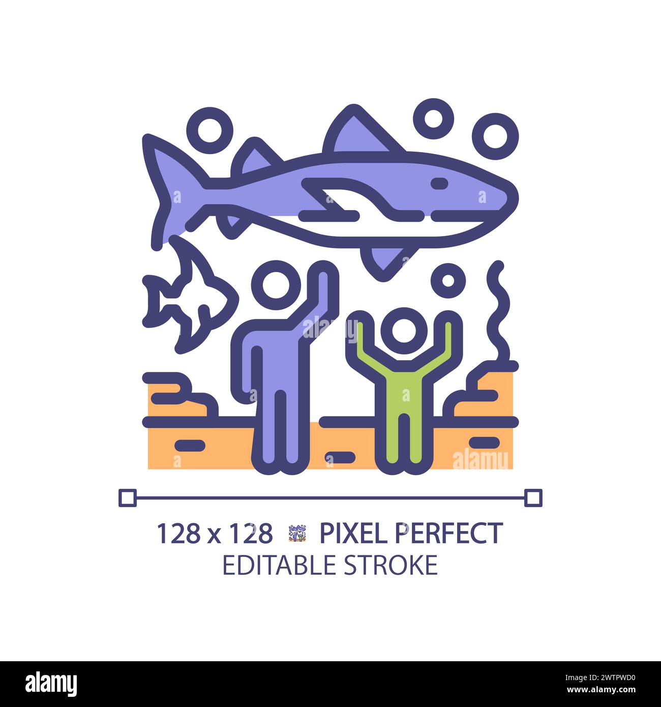 Oceanarium Ausstellung Pixel Perfect RGB Farbsymbol Stock Vektor