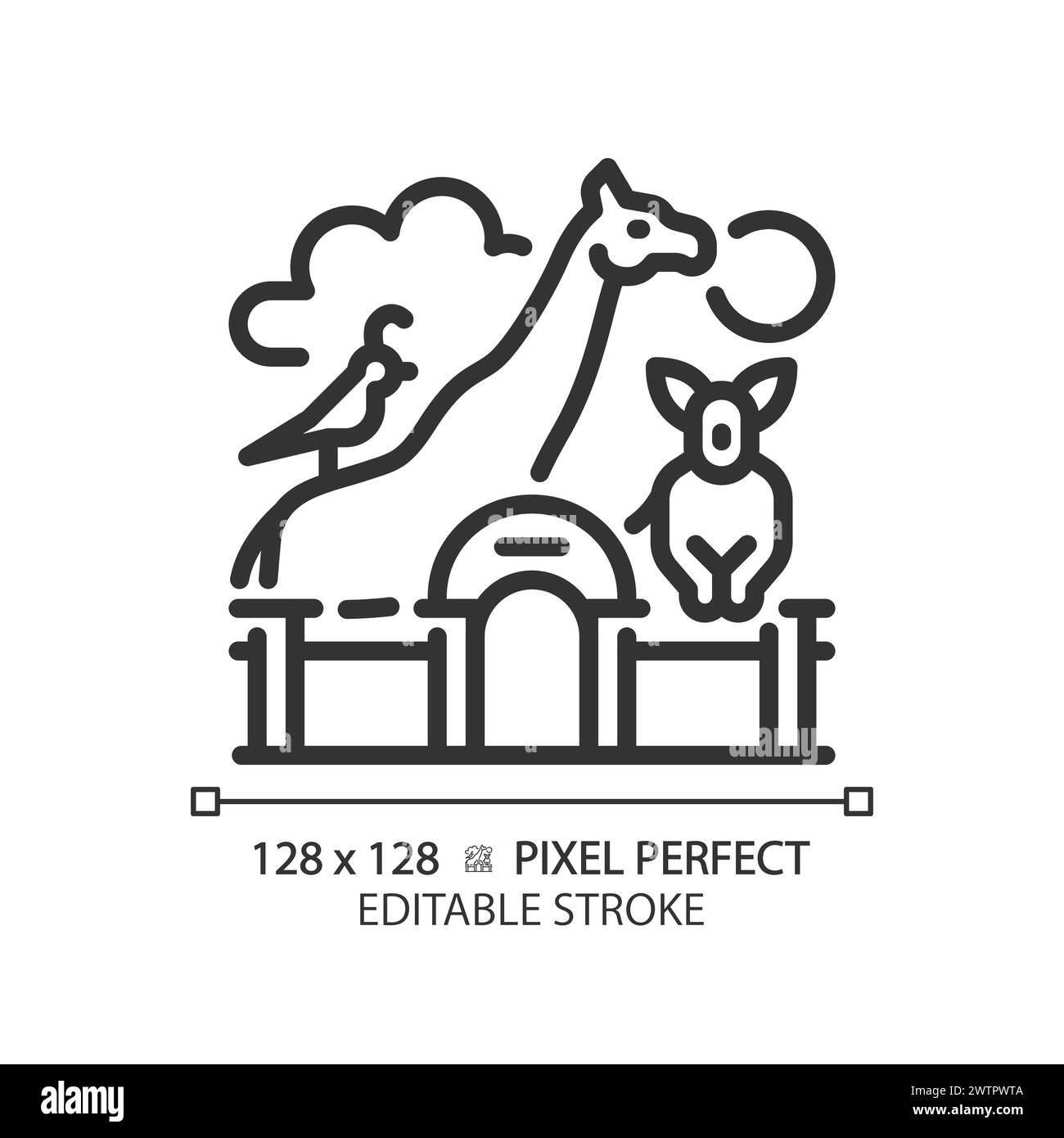 Zoo Life Ausstellung Pixel perfekte lineare Ikone Stock Vektor