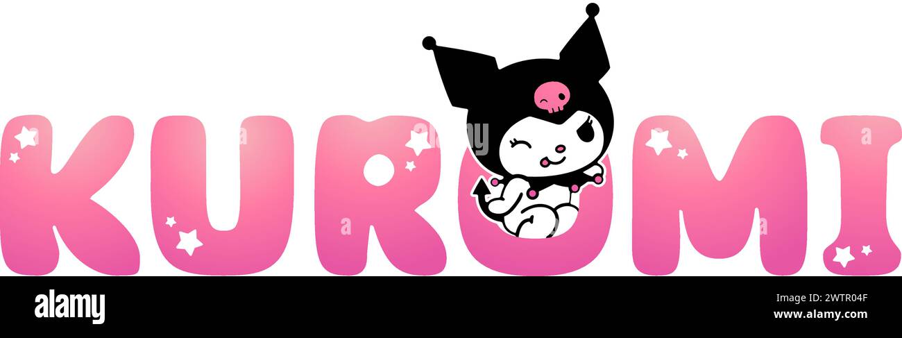 Vektor-Illustration Kuromi-Schriften mit Charakter-Cartoon-Designs für Werbe- und Marketingmaterialien, Benutzeroberflächen, Baby-Dusche-Einladung Stock Vektor