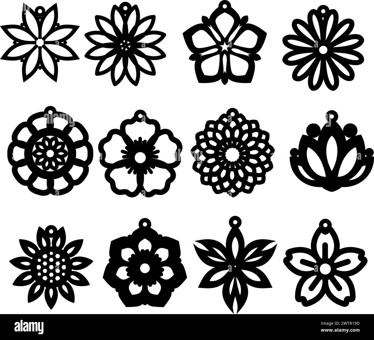 Ohrring-Schablonen mit Blumen zum Herstellen von Ohrringen aus Leder, Holz und Metall. Vorlagen für Schneidmaschinen. Stock Vektor