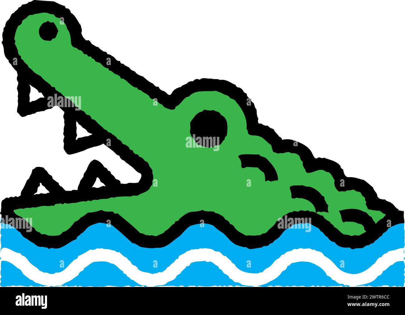 Crocodile Cartoon Aufrauen gefüllter Umrisssymbol für Dekoration, Website, Web, mobile App, Drucken, Banner, Logo, Posterdesign usw. Stock Vektor