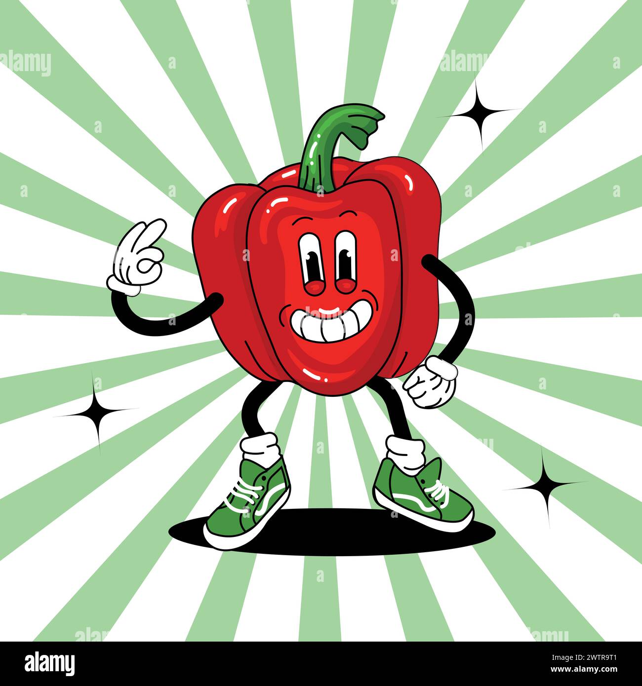 Lustige rote Pfefferfigur im Retro-Groove-Stil Stock Vektor