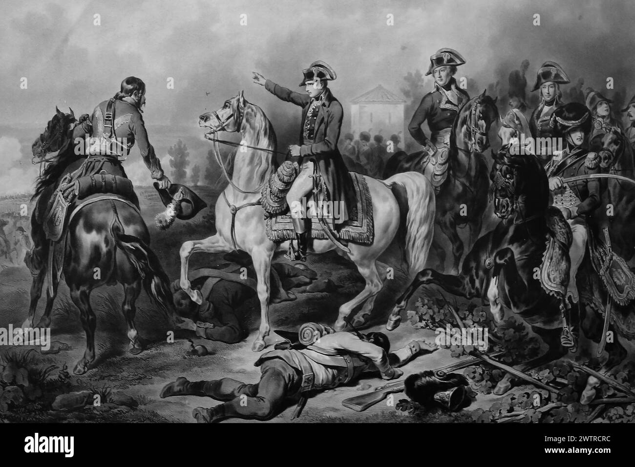 Italien. Französische Besatzung / revolutionäre Ära 1796-1799. Napoleon in der Schlacht von Marengo. Krieg der Zweiten Koalition. Juni 1800- Lithographie, ca. 1860. Stockfoto