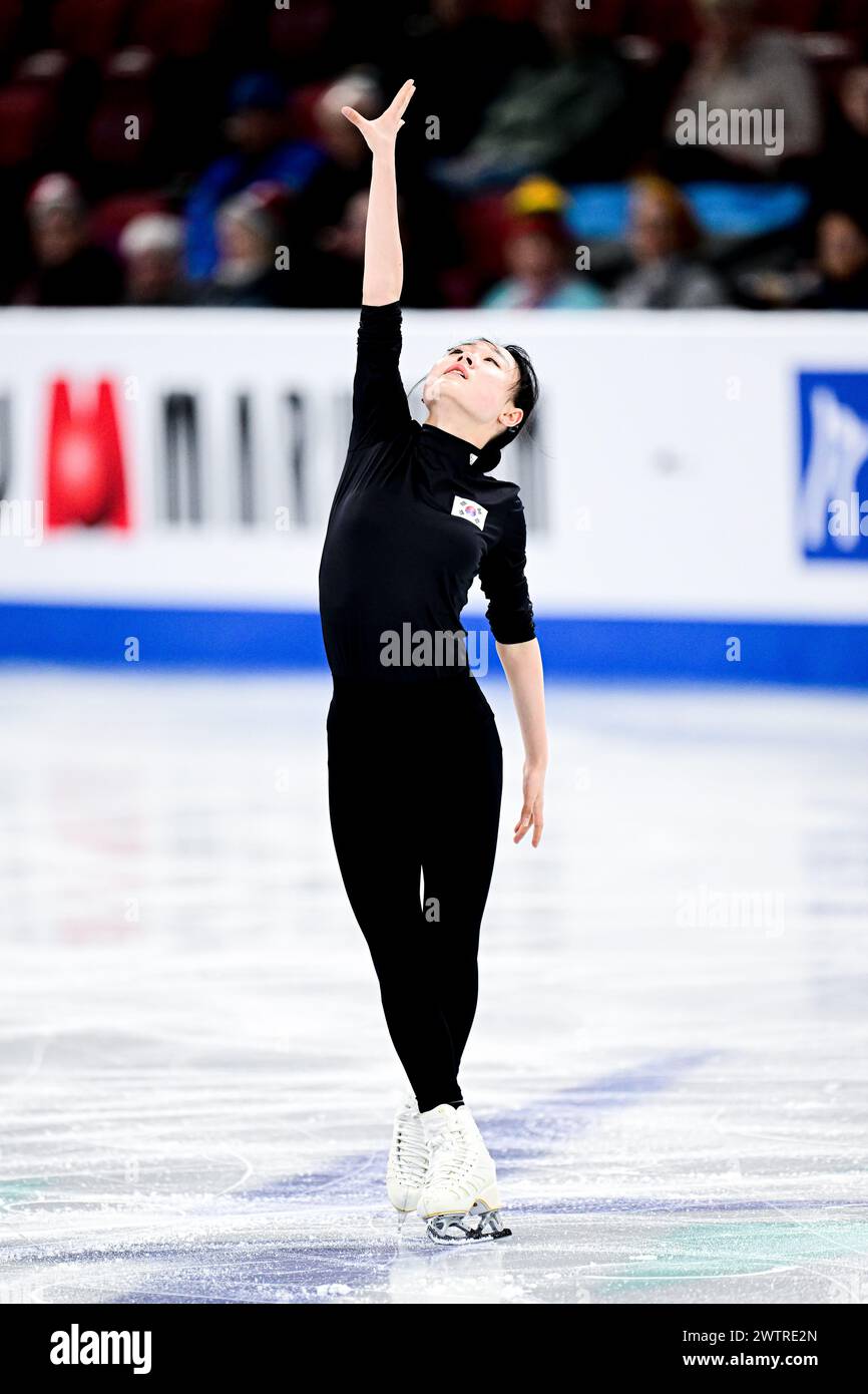 Chaeyeon KIM (KOR), während des Frauentrainings bei der ISU Eiskunstlauf-Weltmeisterschaft 2024, im Bell Centre, am 18. März 2024 in Montreal, Kanada. Quelle: Raniero Corbelletti/AFLO/Alamy Live News Stockfoto