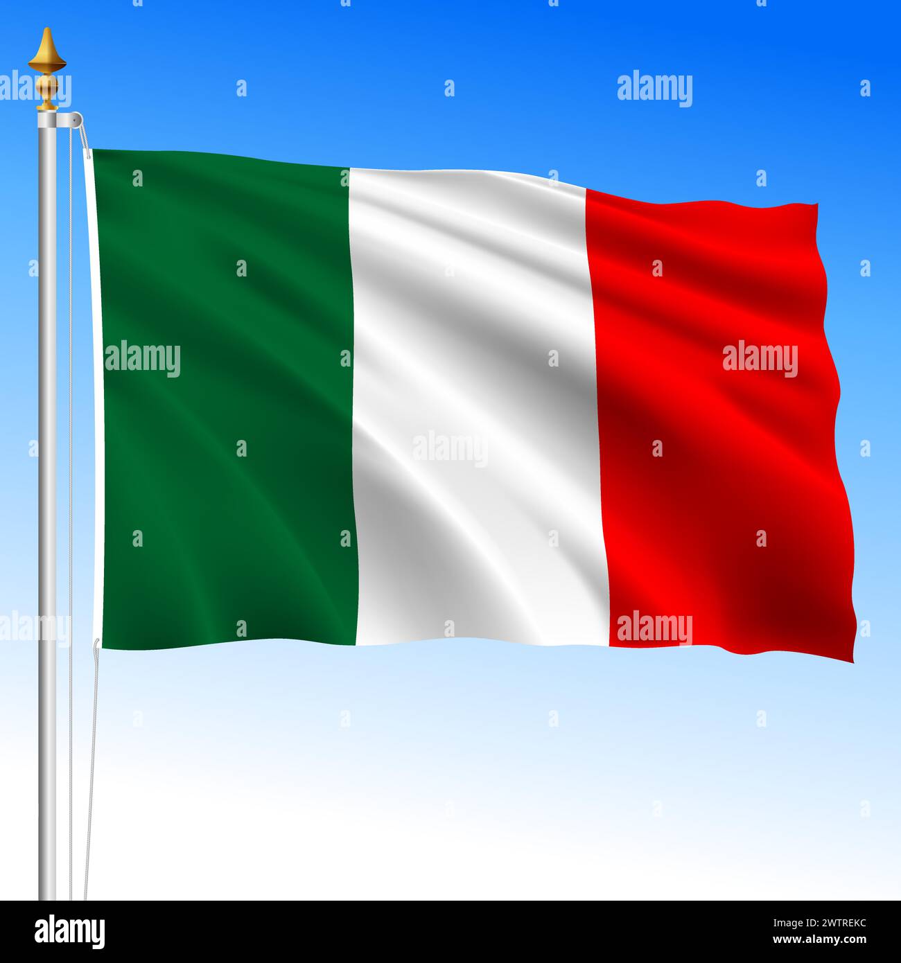Republik Italien, offizielle winkende Flagge auf dem blauen Himmel, europäische union, Vektorillustration Stock Vektor