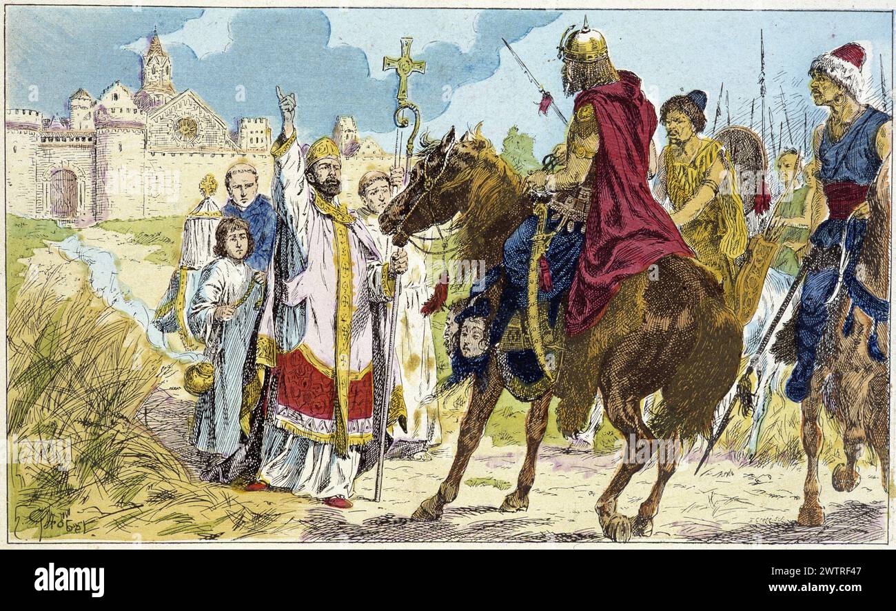 Saint Loup stoppt Attila vor Troyes (451) - Barbaren Invasion Stockfoto