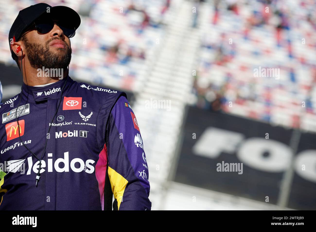 Bubba Wallace macht sich bereit, für die Food City 500 in Bristol, TN, USA, zu üben. Stockfoto