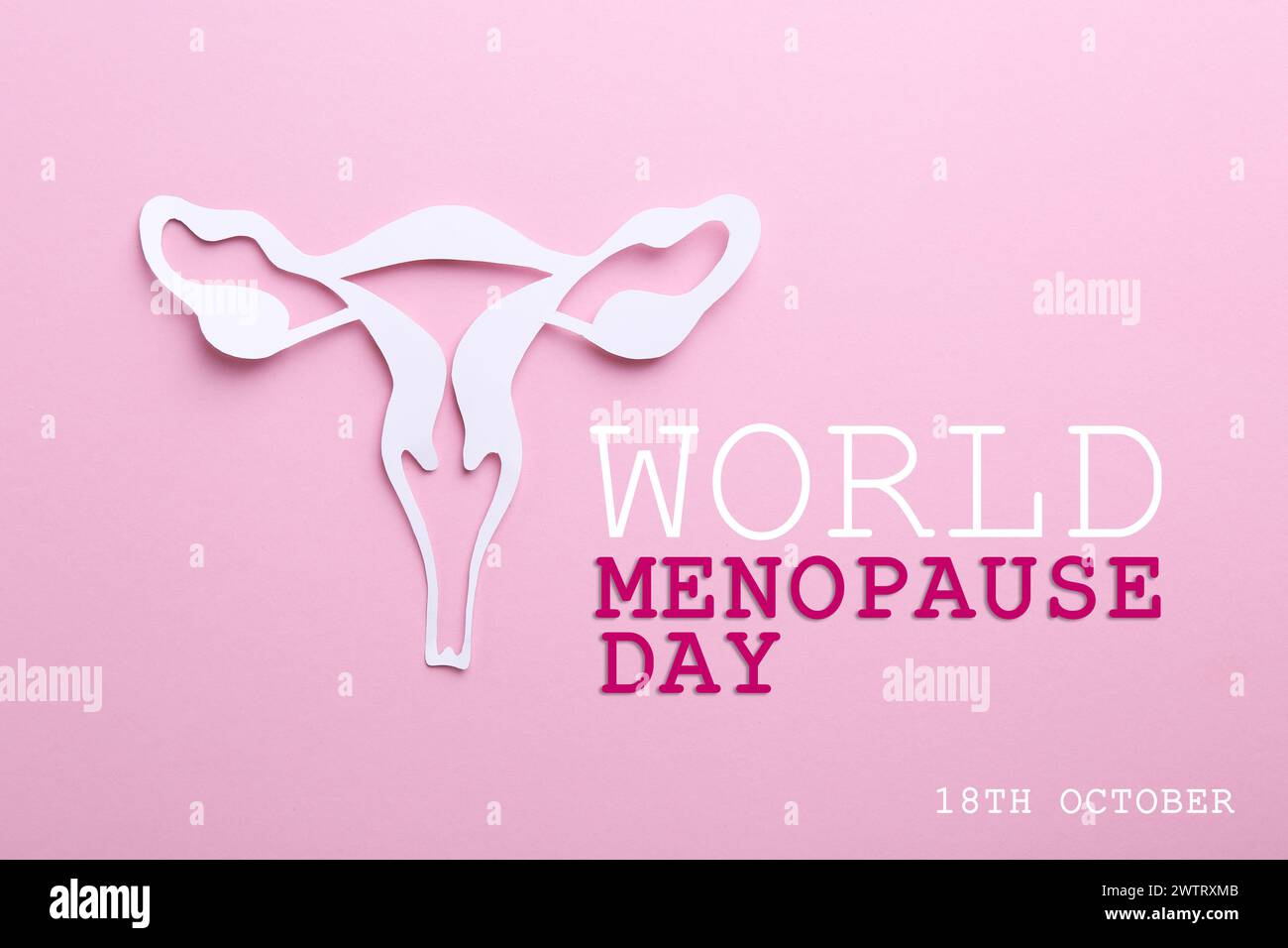 Weltmenopause Tag - 18. Oktober. Papier Uterus auf rosafarbenem Hintergrund, Draufsicht Stockfoto