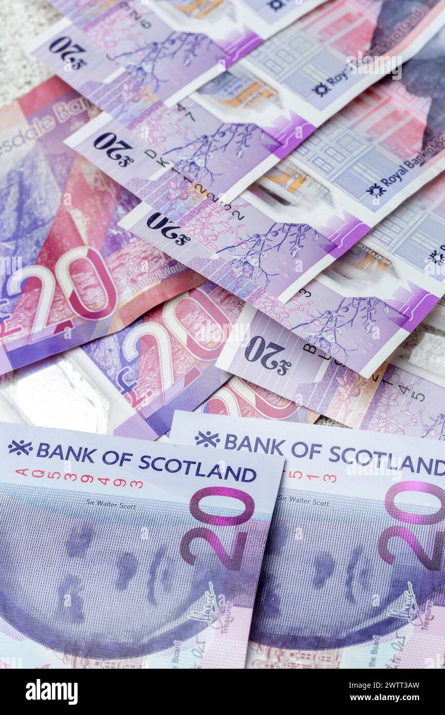 Schottische Banknoten im Wert von 20 £ Stockfoto