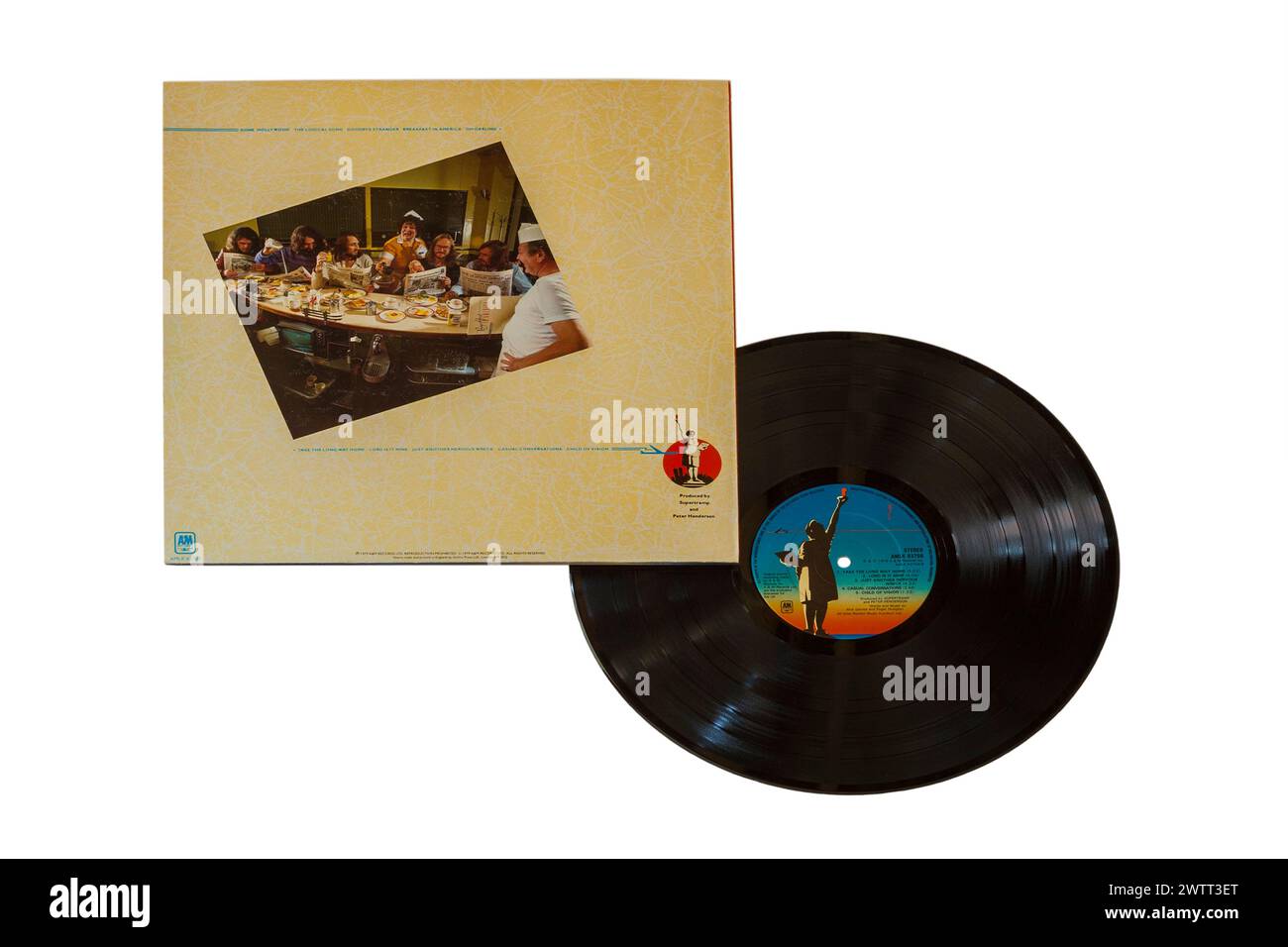 Supertramp Breakfast in America Vinyl-Album-LP-Cover isoliert auf weißem Hintergrund - Rückseite 1979 Stockfoto