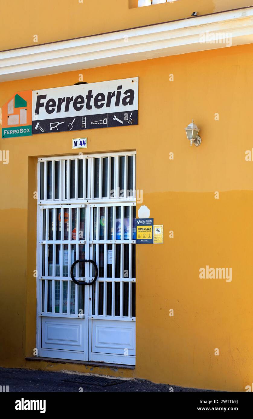 Ferreteria oder Eisenhändler Shop, El Cotillo, Fuerteventura, Kanarische Inseln, Spanien. Stockfoto