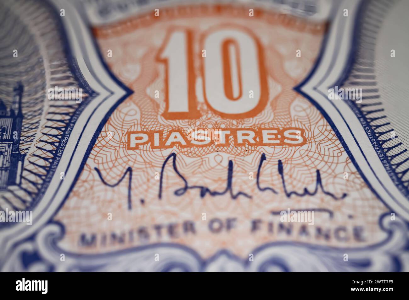 Nahaufnahme der alten arabischen republik Ägypten 10 Piastres-Banknote von 1996 bis 1999 Stockfoto