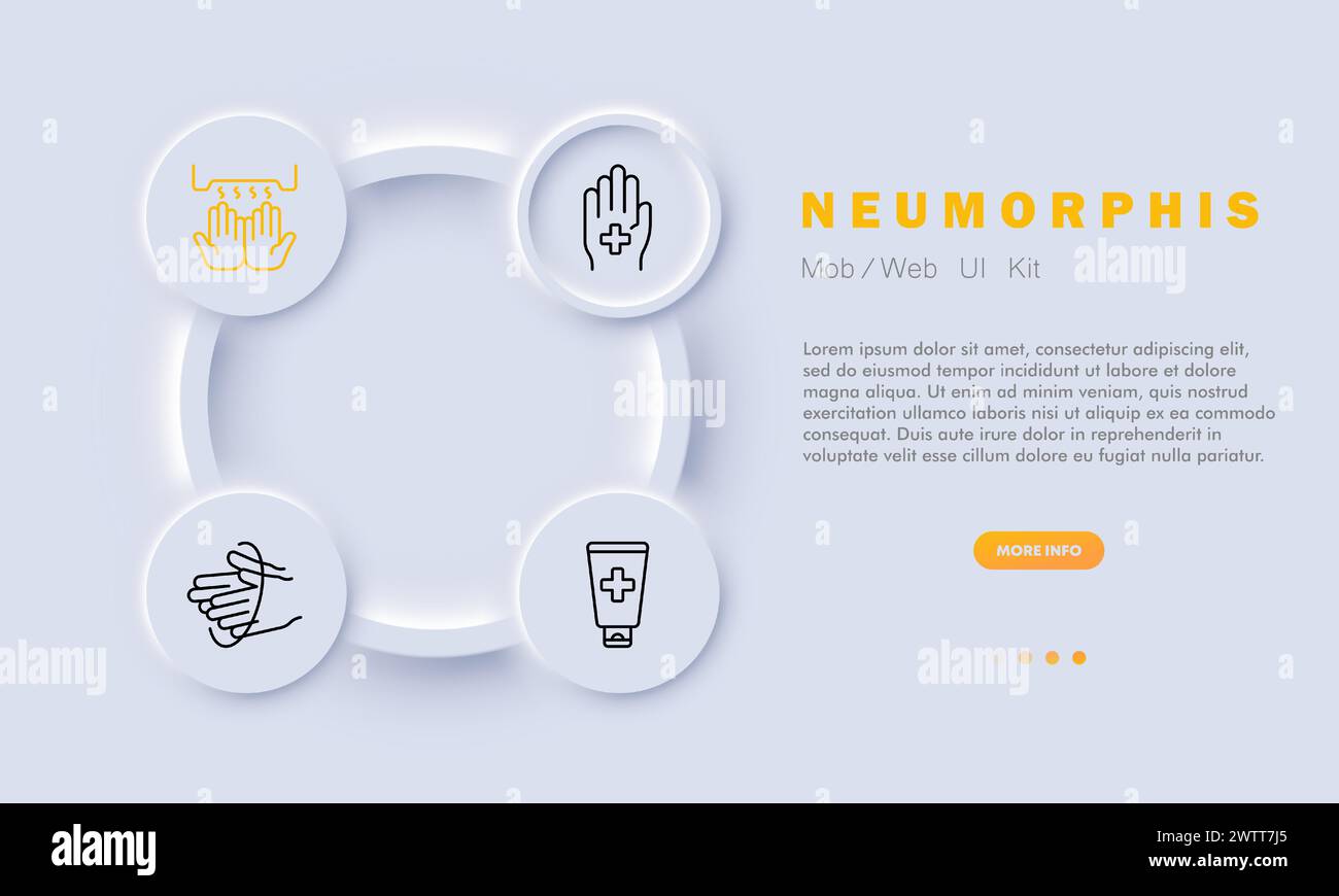 Symbol für Hygienelinie. Hygiene, Sauberkeit, Gesundheit, Händewaschen, Zahnpflege, persönliche Pflege, Symbole, Werbeaktionen. Neomorphismusstil. Symbol für Vektorlinie f Stock Vektor