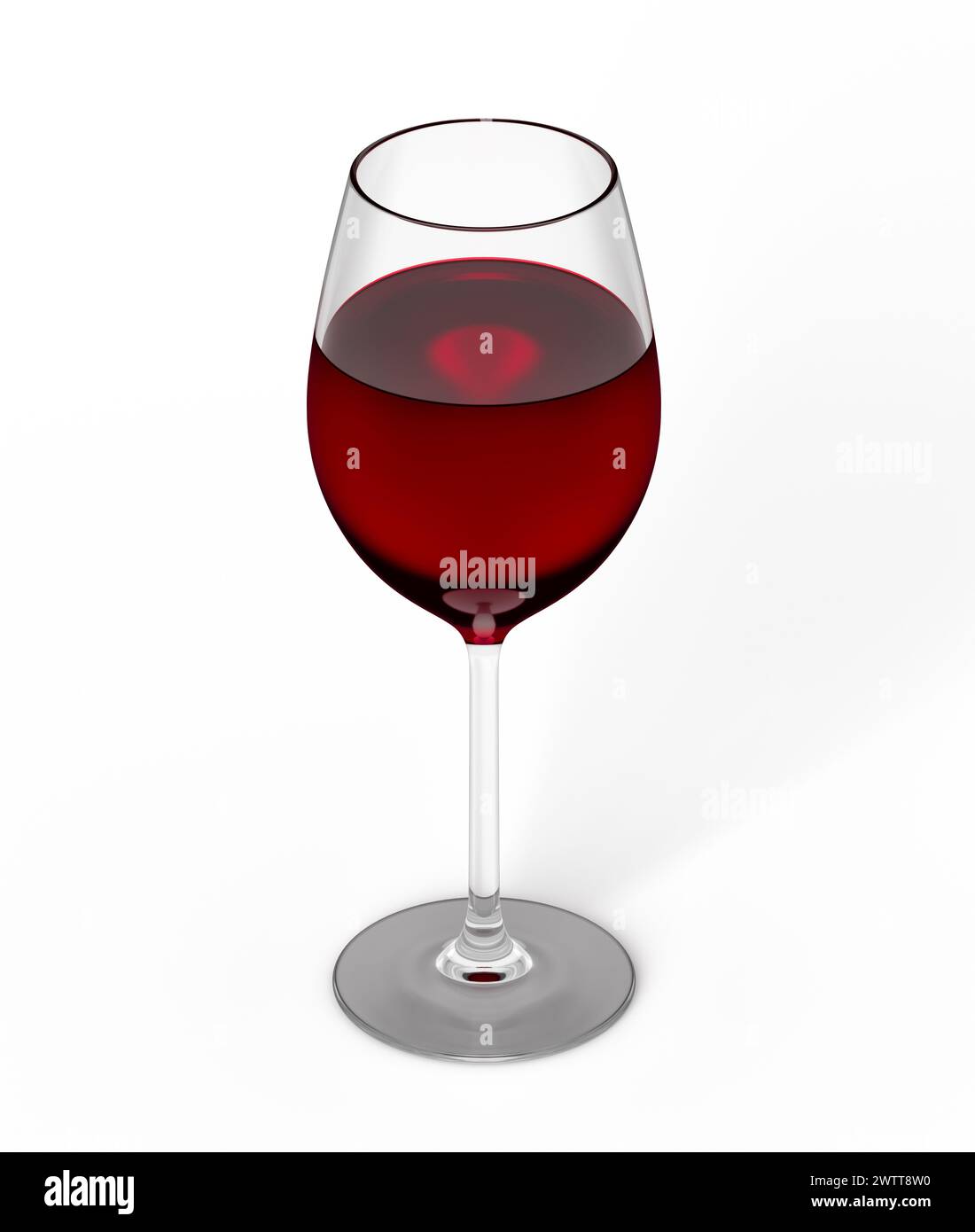 Rotweinglas gefüllt mit Getränk isoliert Stockfoto