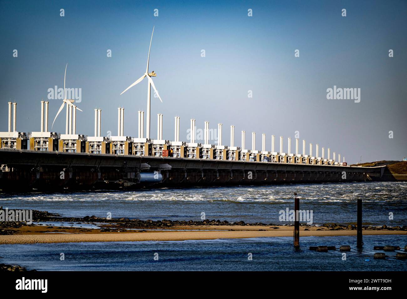 Als Arbeitsinsel ist Neeltje Jans Teil der östlichen Schelde. Nach Abschluss der Delta-Arbeiten Stockfoto