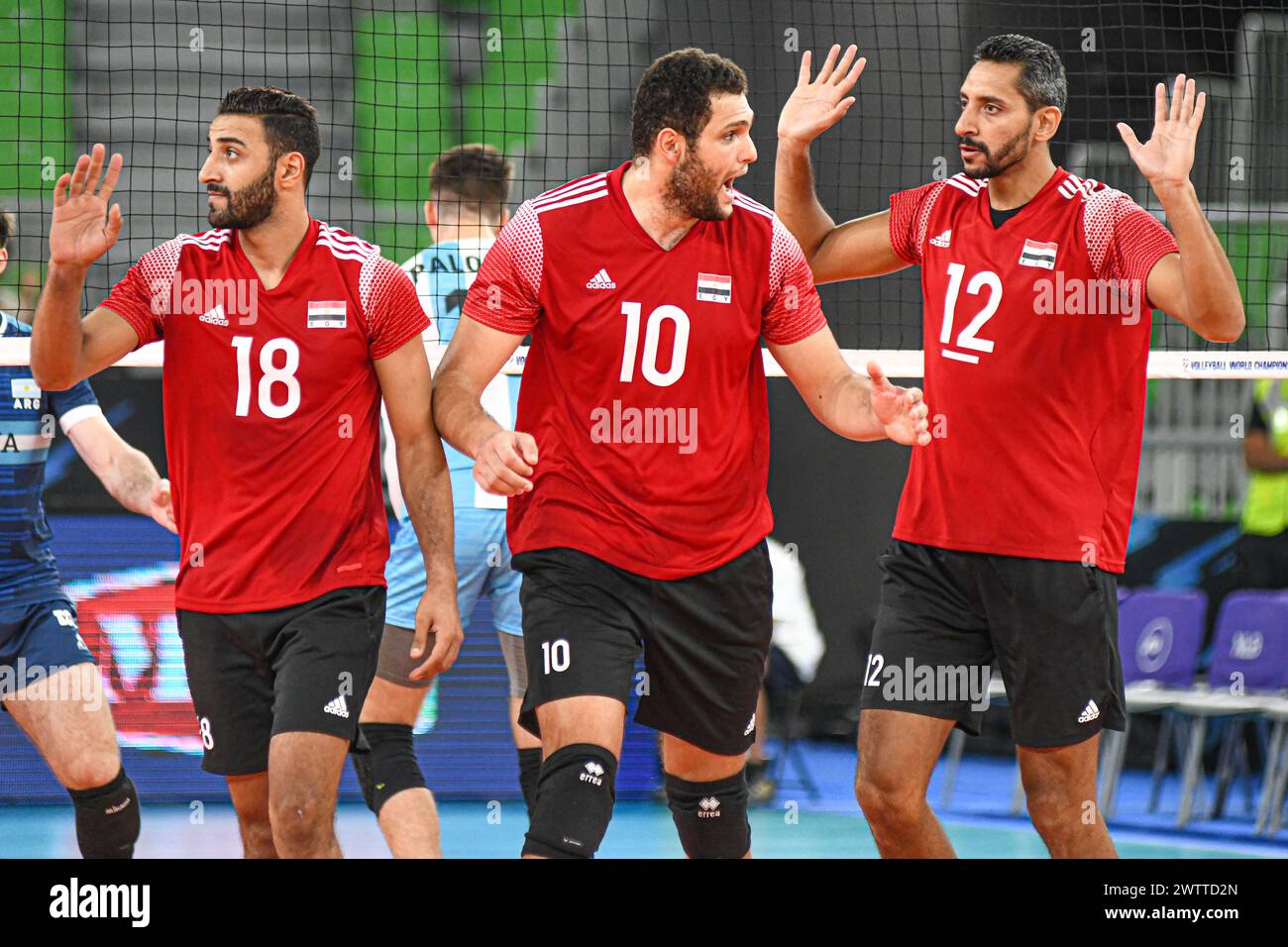 Ahmed Shafik, Mohamed Masoud, Hossam Adballa (Ägypten). Volleyball-Weltmeisterschaft 2022. Stockfoto