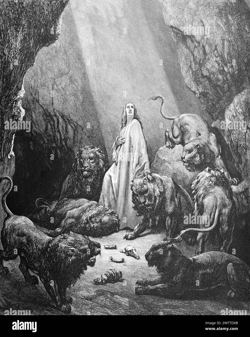 Daniel in der Löwengrube, Prophet Daniel, Kapitel 6, Altes Testament, Bibel, das Gspel nach, historische Andeutung 1886 Stockfoto