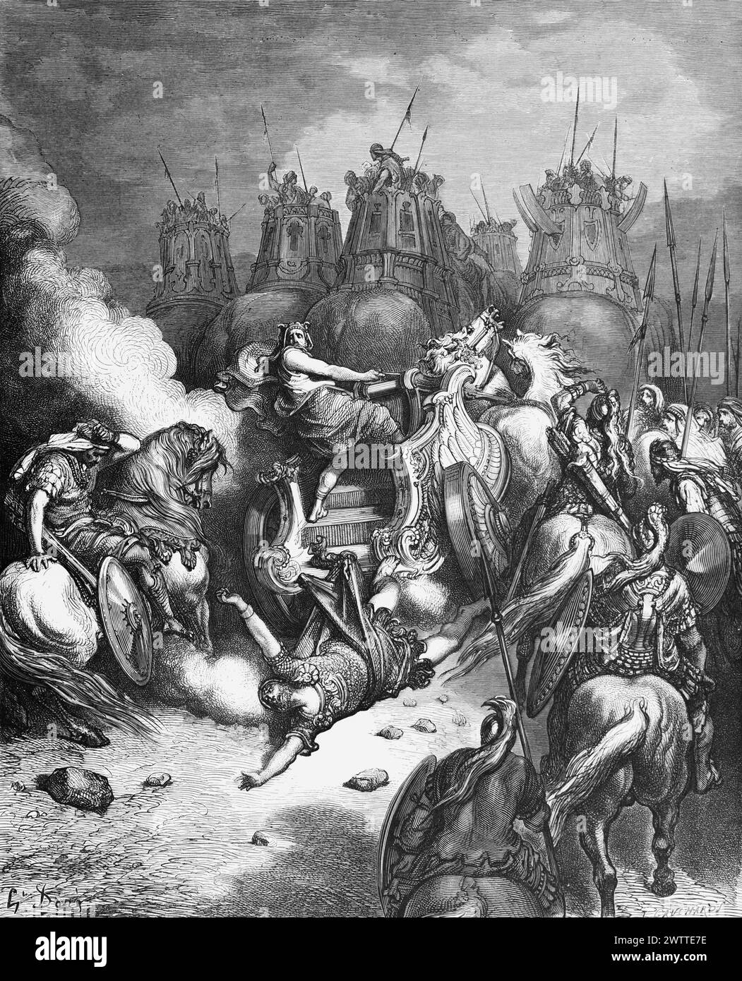 Der Fall des Antiochus aus seinem Wagen, Altes Testament, Makkabäer, Bibel, historische Andeutung 1886 Stockfoto