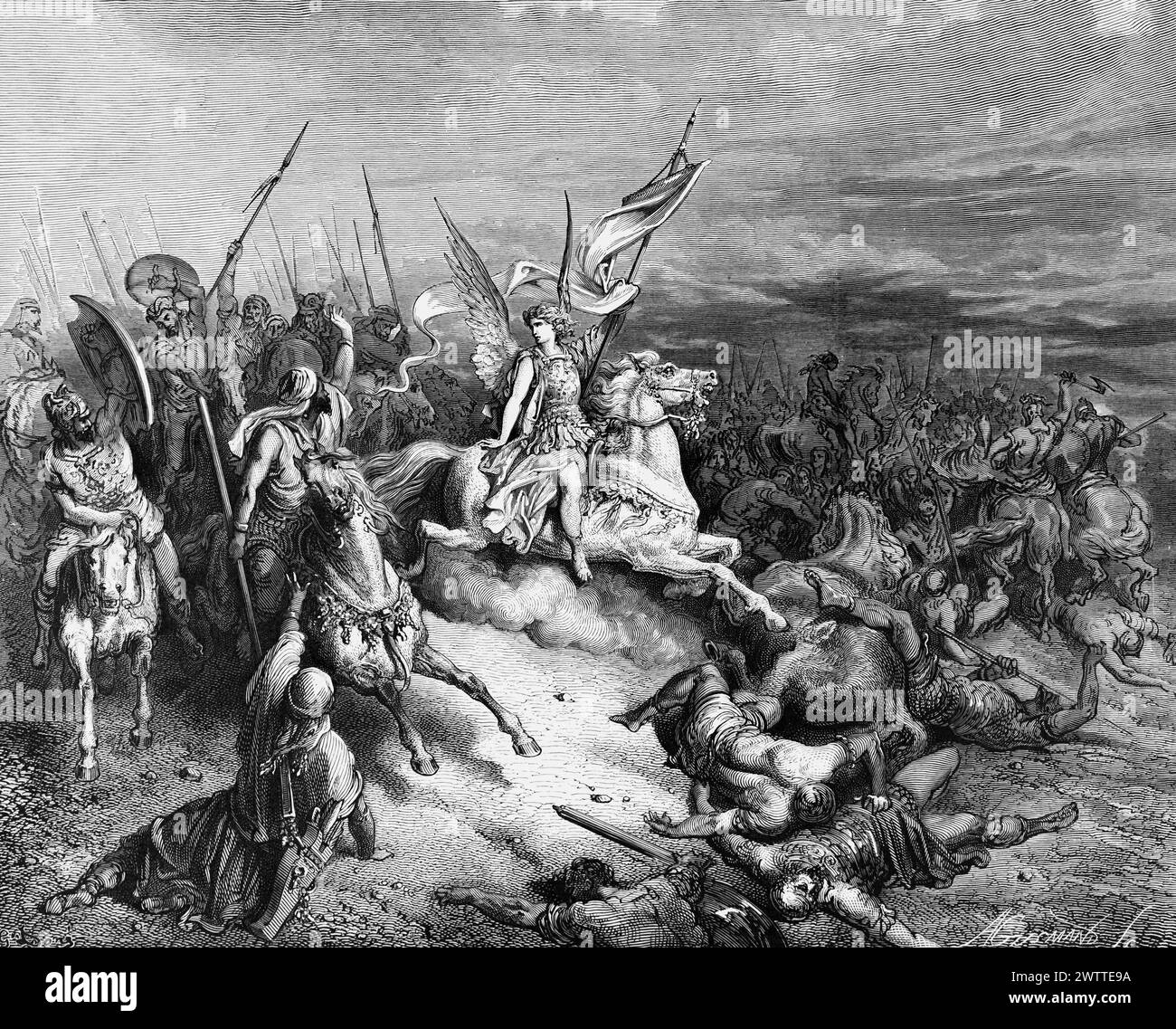 Der Engel der Makkabäer oder Makkabäer, Altes Testament, Makkabäer, Bibel, historische Illustration 1886 Stockfoto