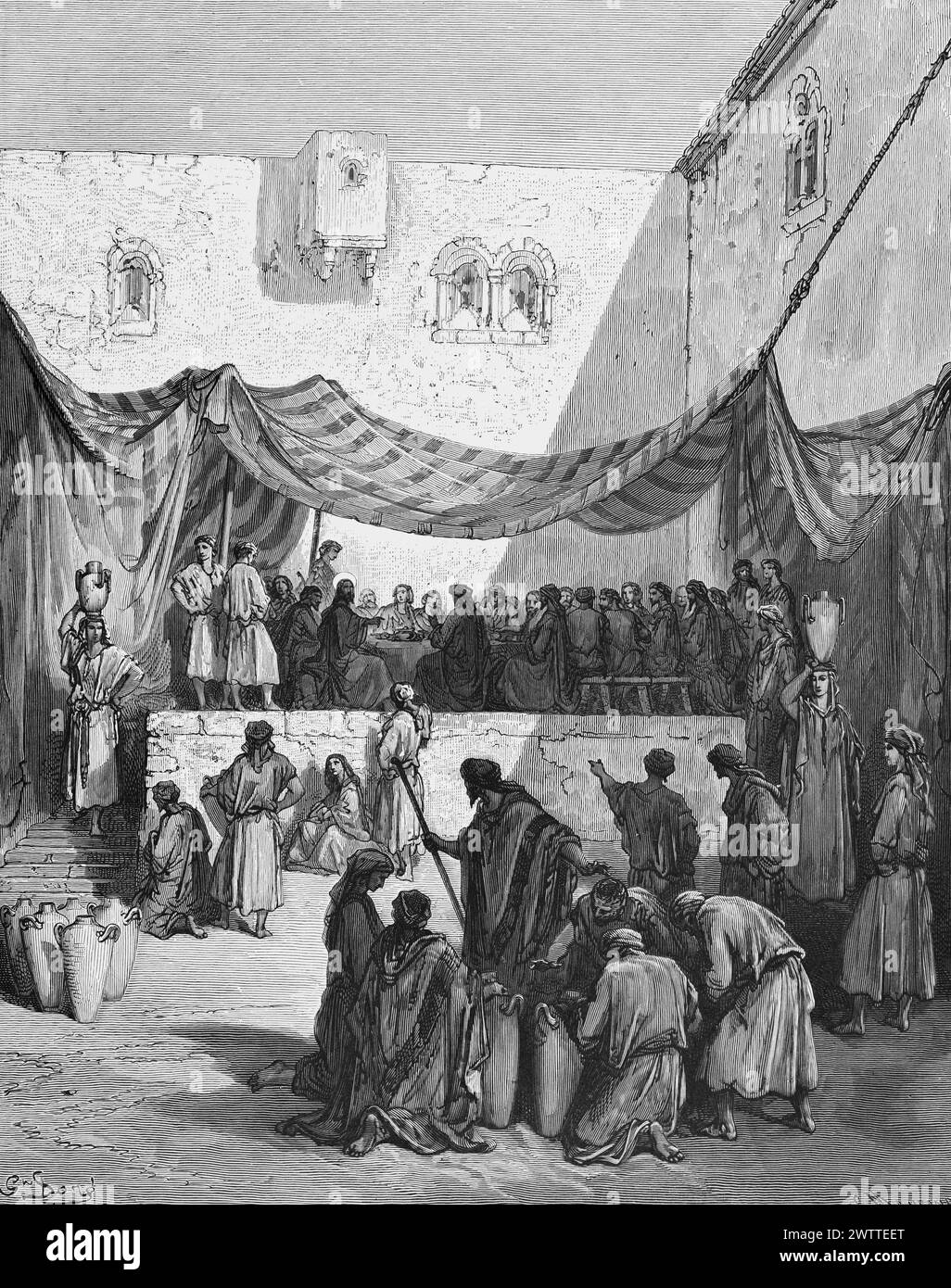 Die Hochzeit in Kanaan in Galiläa, das Alte Testament, die Bibel, das Evangelium nach Johannes 2, die historische Andeutung 1886 Stockfoto