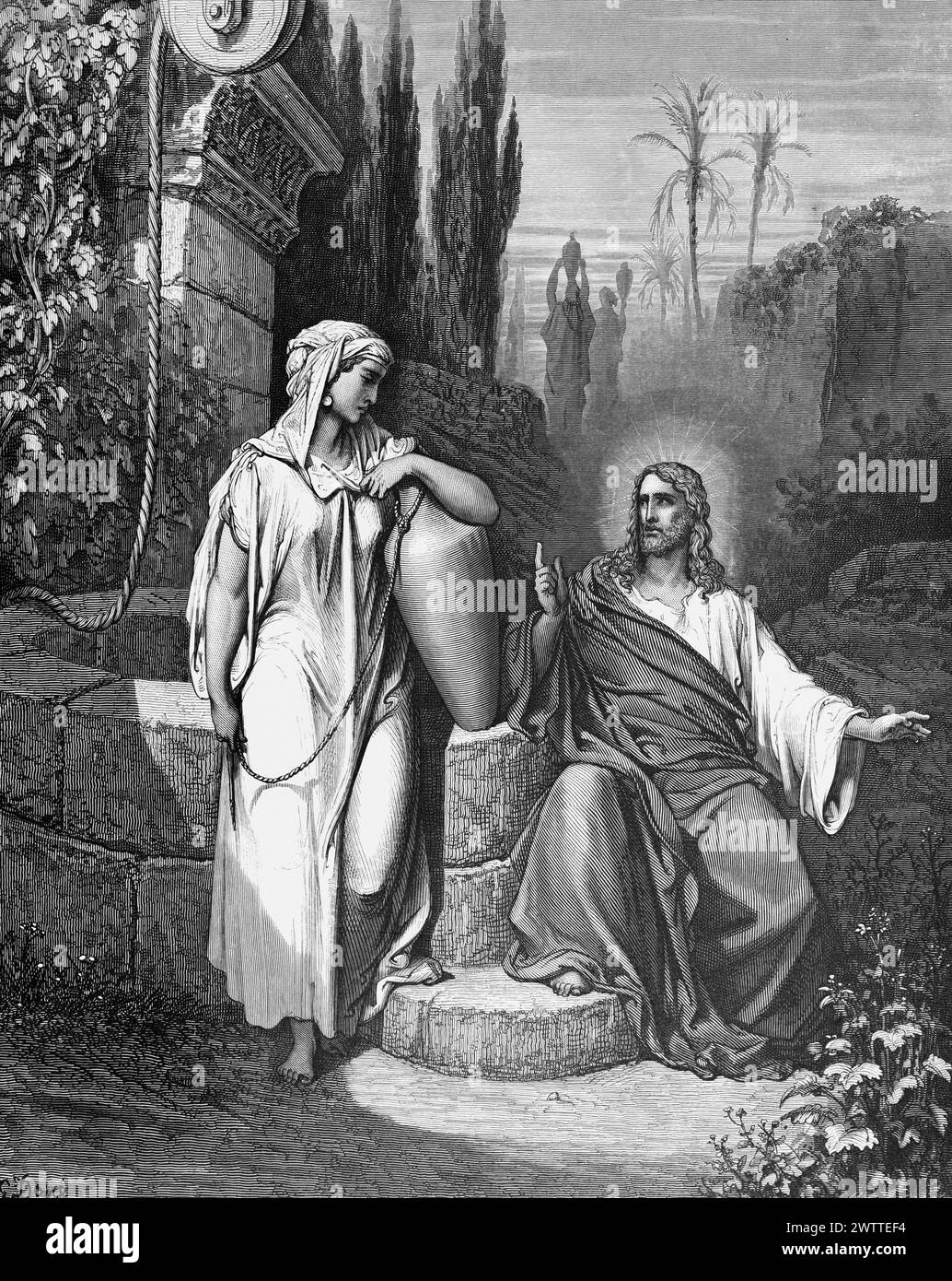 Jesus und die samaritanische Frau, Altes Testament, Bibel, Evangelium nach Johannes 4, historische Andeutung 1886 Stockfoto