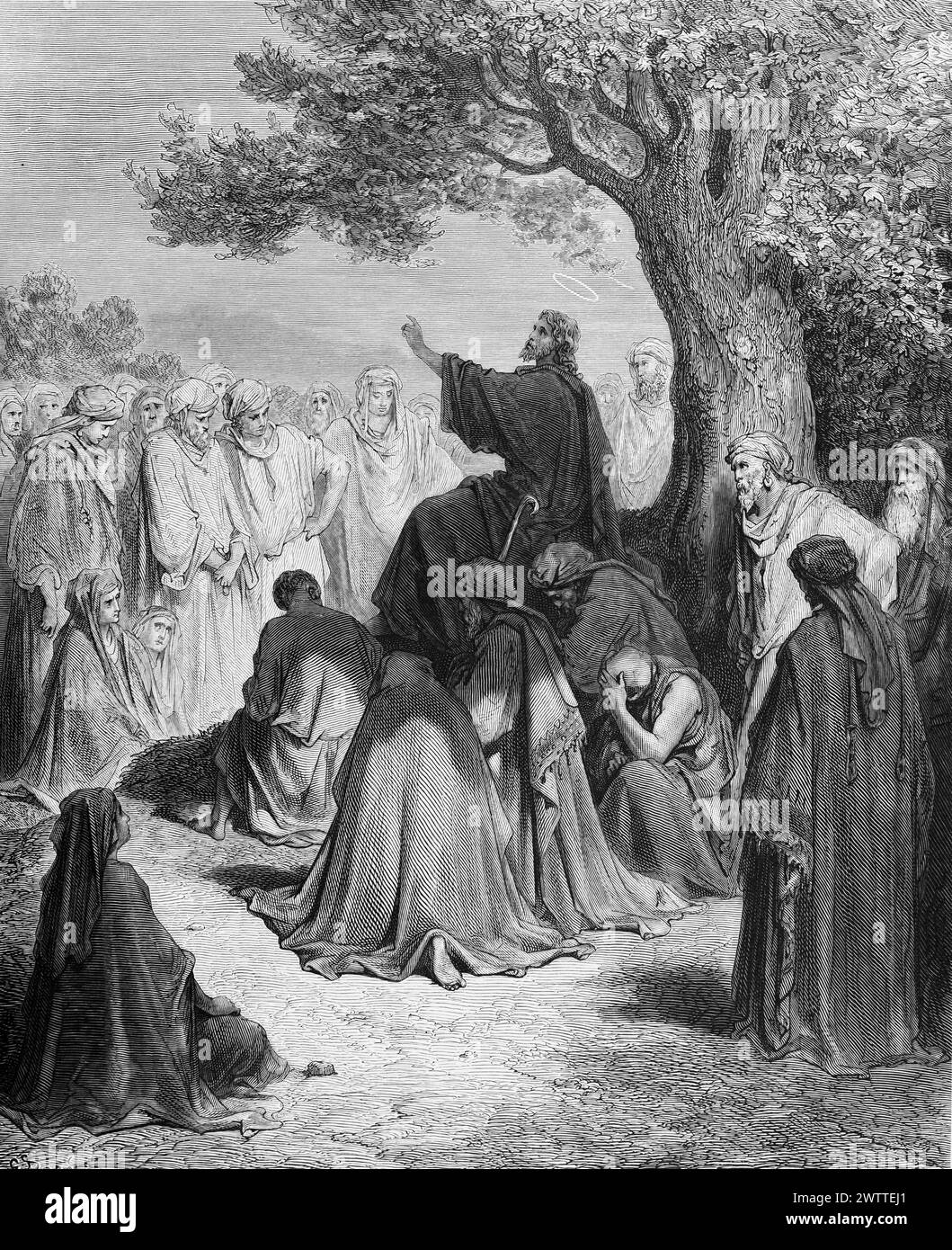 Jesus predigt vor der Menge, Altes Testament, Bibel, das Evangelium nach Matthäus 4, historische Andeutung 1886 Stockfoto