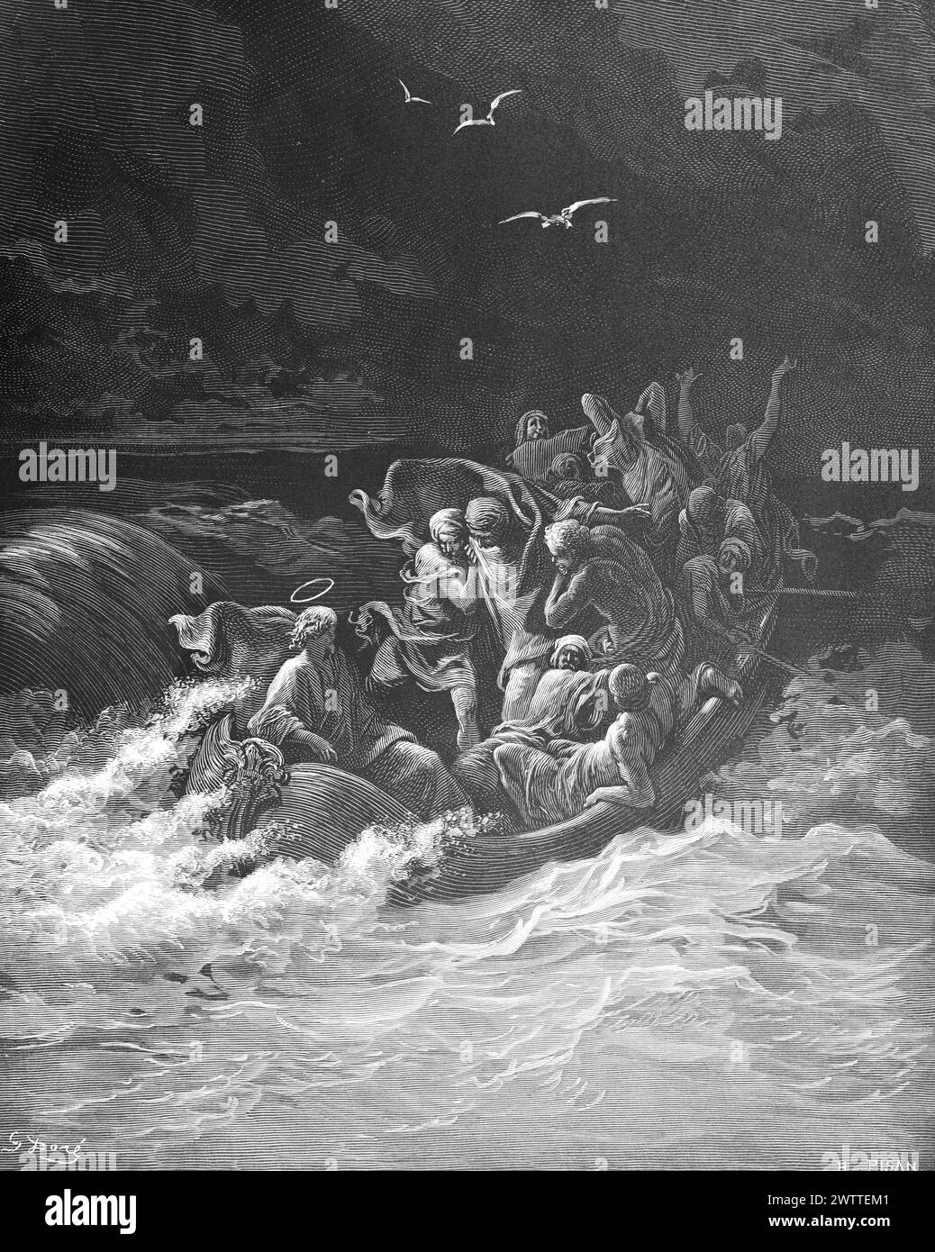Jesus beruhigt den Sturm, das Alte Testament, die Bibel, das Evangelium nach Markus 4, historische Andeutung 1886 Stockfoto