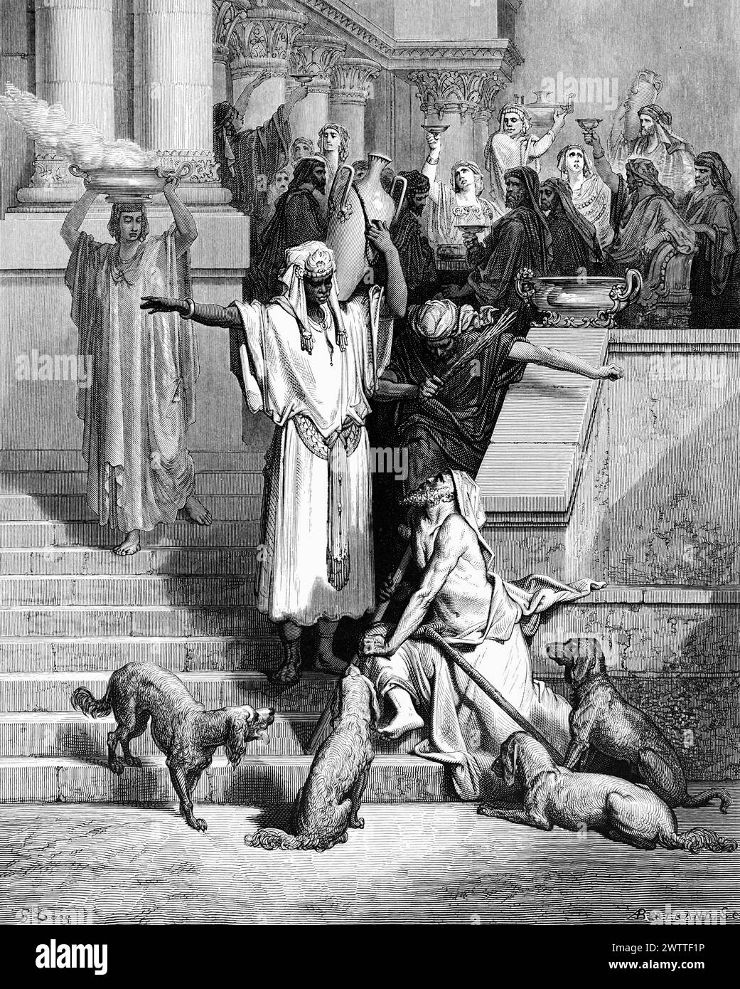 Lazarus und der reiche Mann, Altes Testament, Bibel, das Evangelium nach Lukas 16, historische Anustration 1886 Stockfoto