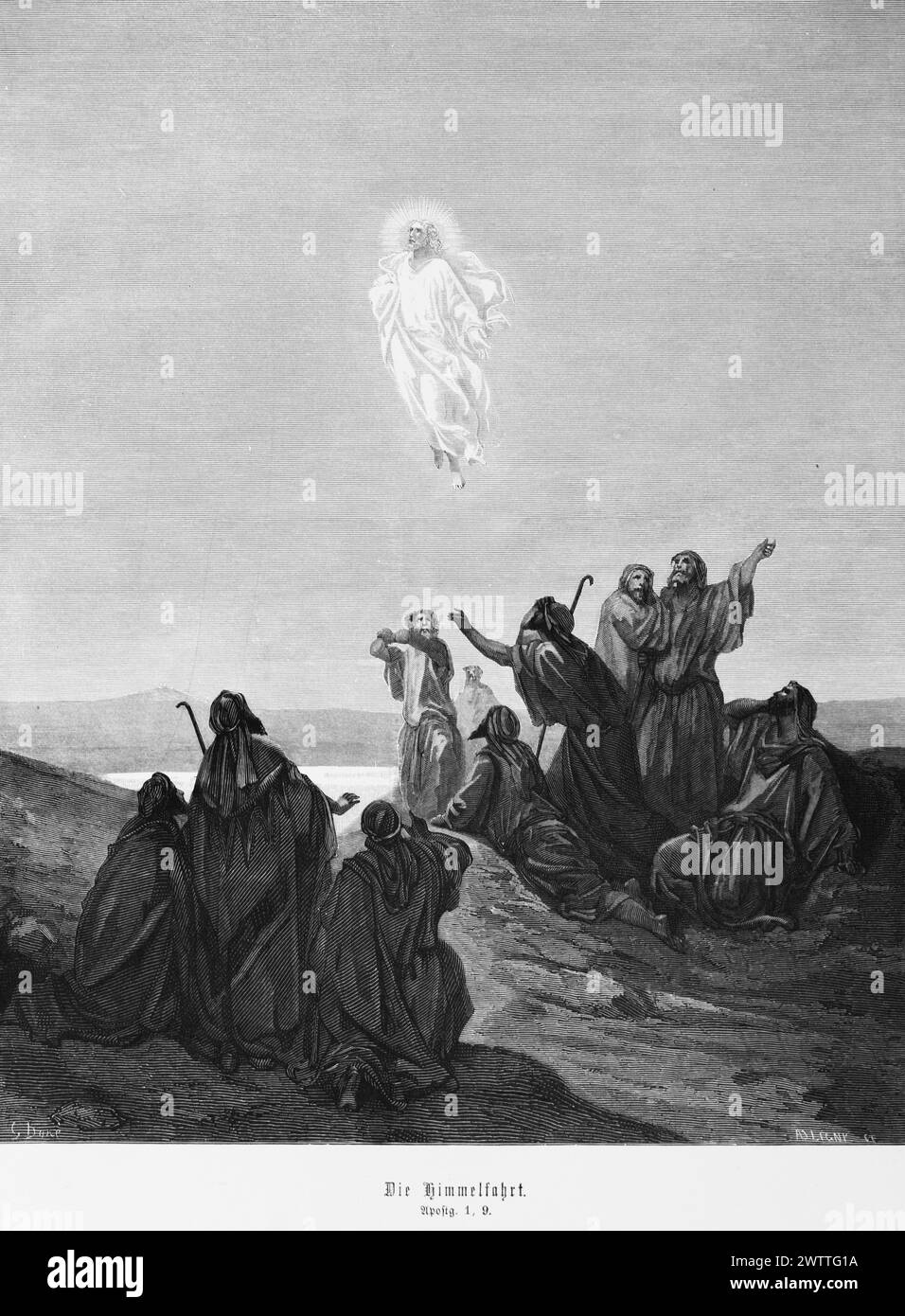 Die Himmelfahrt, nach der Apostelgeschichte 1, Neues Testamemt, Bibel, historische Illustration 1886 Stockfoto