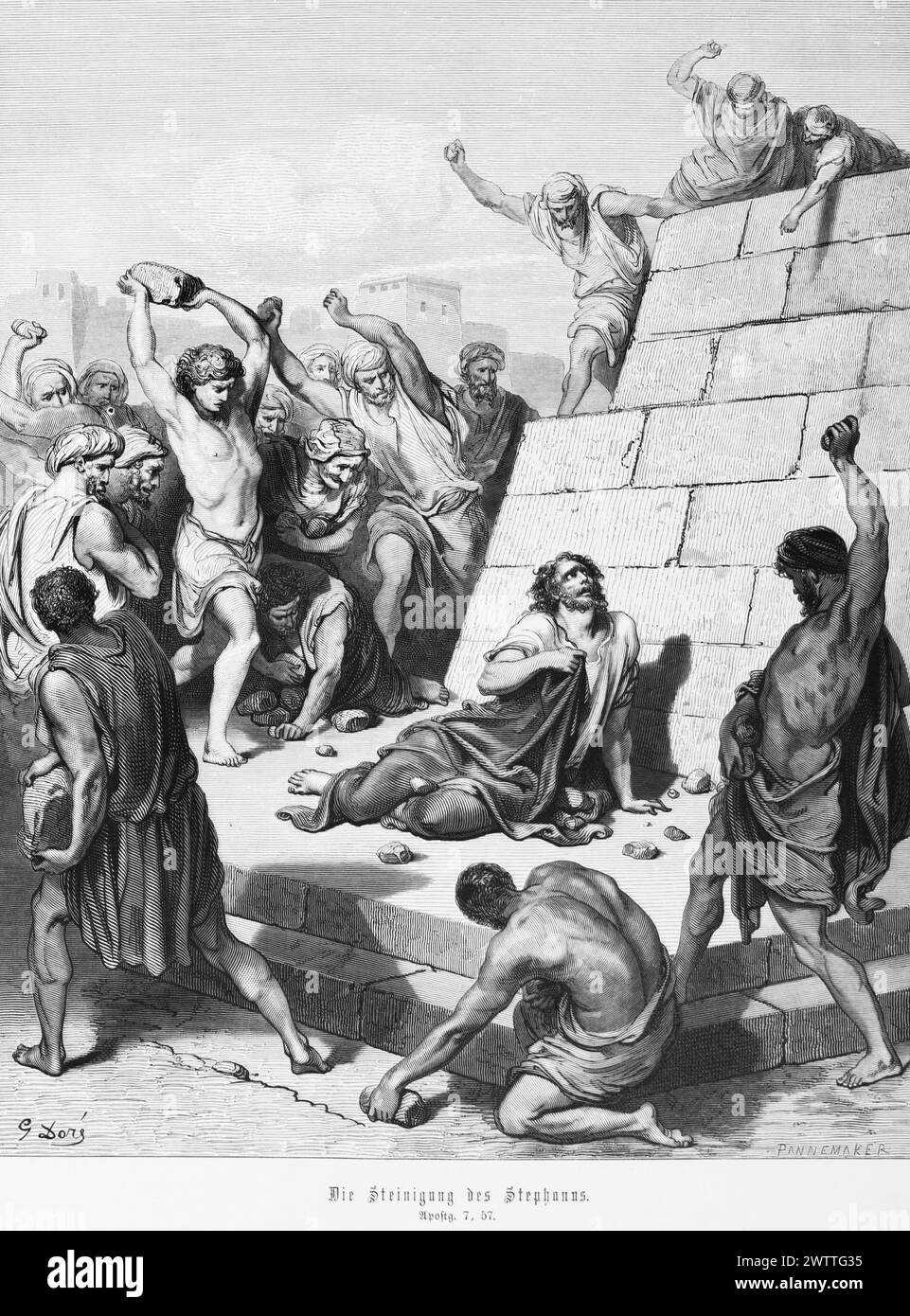 Die Steinigung des Stephanus, Apostelgeschichte 7, Neues Testamemt, Offenbarung 20, Bibel, historische Illustration 1886 Stockfoto