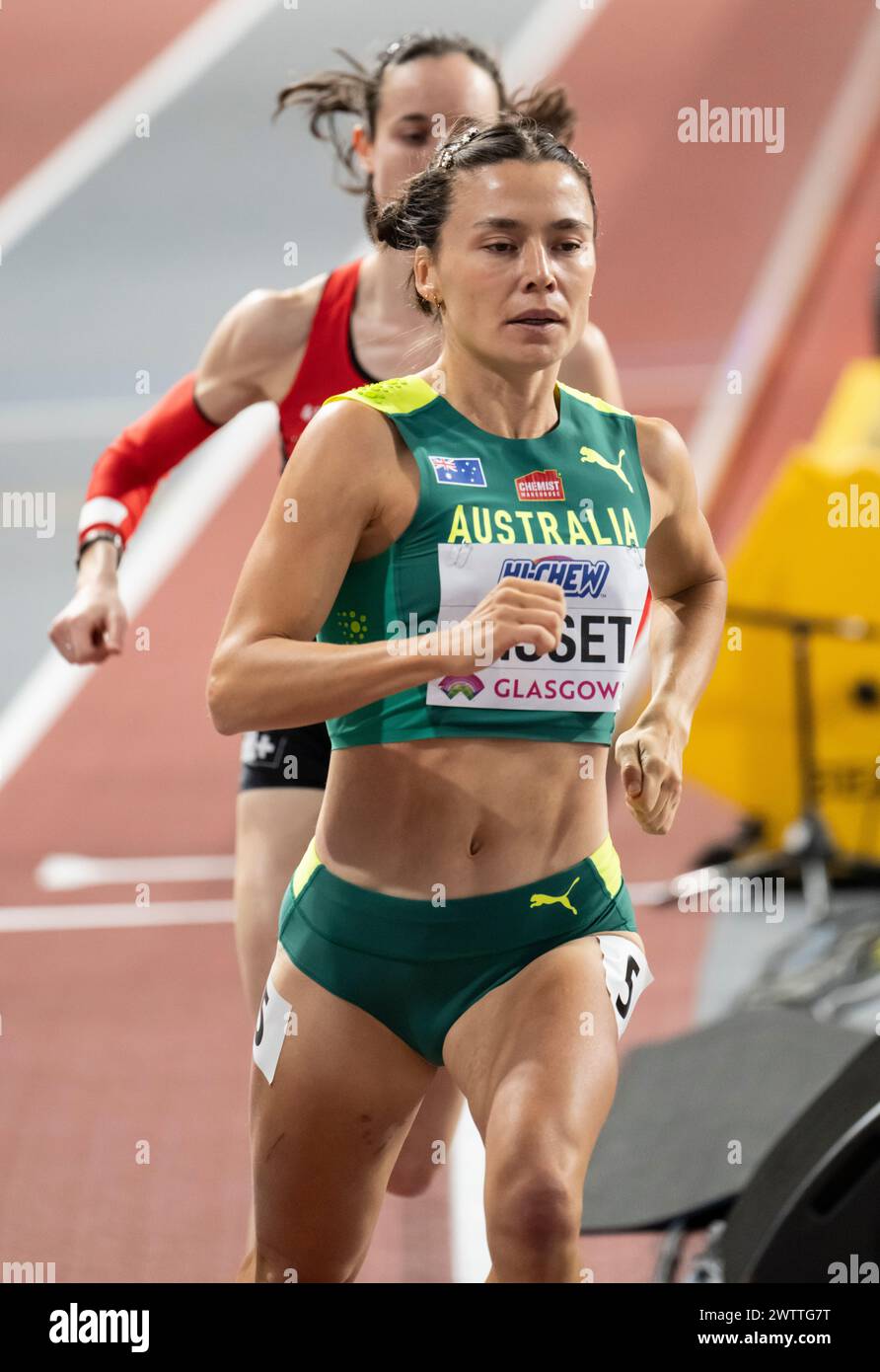 Catriona Bisset (Australien) trat in den 800-m-Läufen der Frauen bei den Leichtathletik-Hallenweltmeisterschaften in der Emirates Arena in Glasgow, Schottland, Großbritannien an. 1s Stockfoto