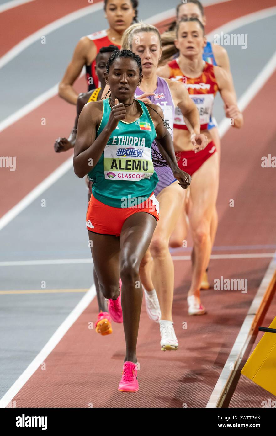 Habitam Alemu aus Äthiopien trat in den 800-m-Läufen der Frauen bei den Leichtathletik-Hallenweltmeisterschaften in der Emirates Arena, Glasgow, Schottland, Großbritannien an. 1./3 Stockfoto