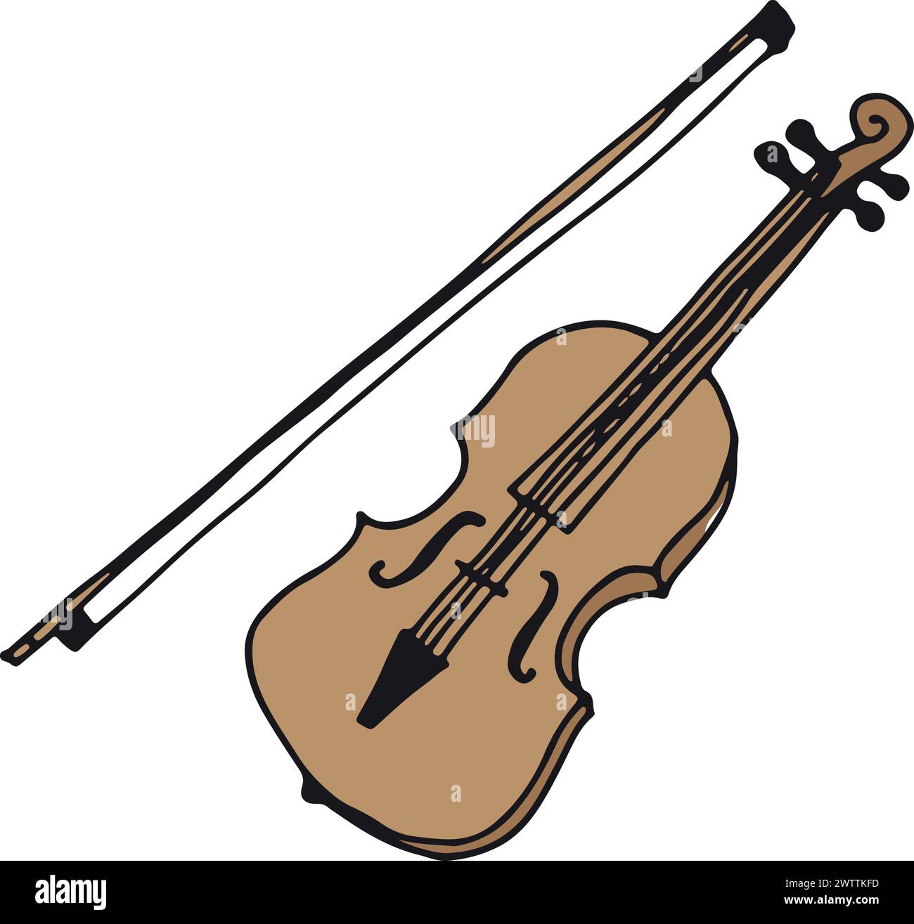 Geigenfarben-Doodle-Zeichnung. Klassisches Musikinstrument Stock Vektor