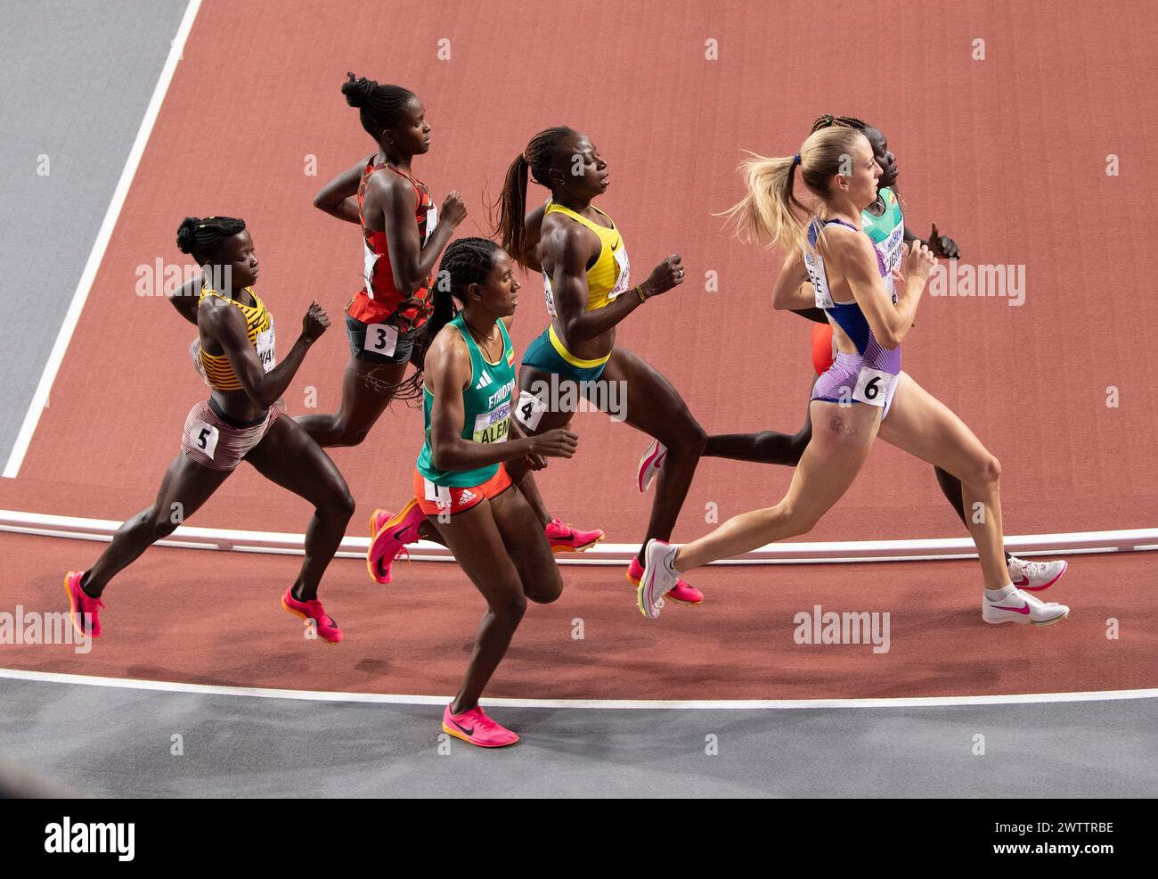 800-m-Finale der Frauen bei den Leichtathletik-Hallenweltmeisterschaften in der Emirates Arena, Glasgow, Schottland, Großbritannien. März 2024. Foto Gary Mitchell Stockfoto