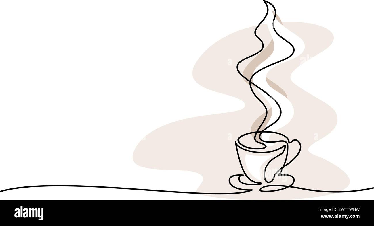 Tasse Kaffee oder Tee. Durchgehende einzeilige Zeichnung. Stock Vektor