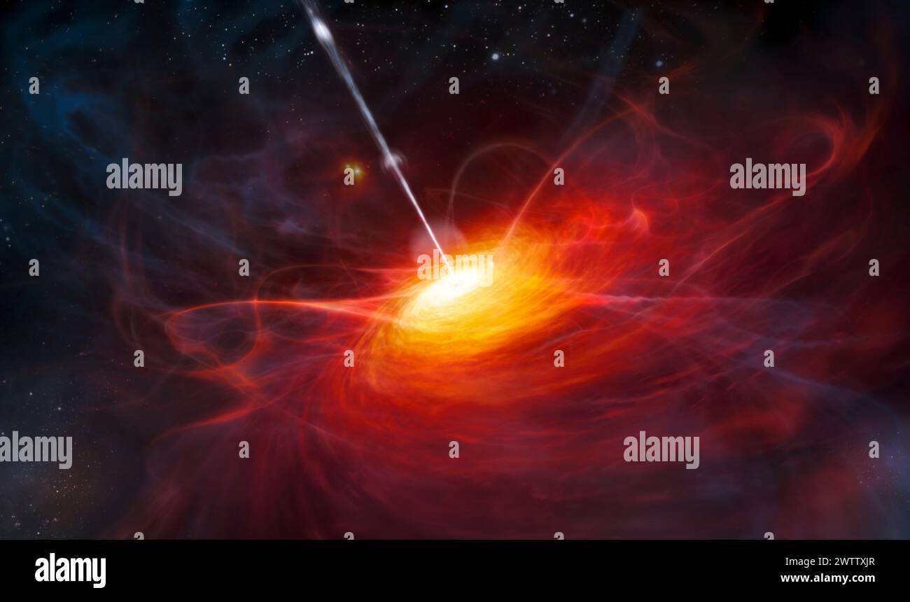 Künstlerische Darstellung eines kosmischen Ereignisses mit einem hellen Stern Stockfoto