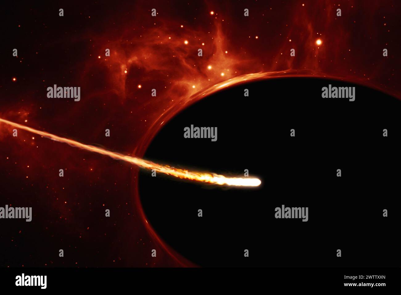 Komet streift an einem Planeten im Weltraum vorbei Stockfoto