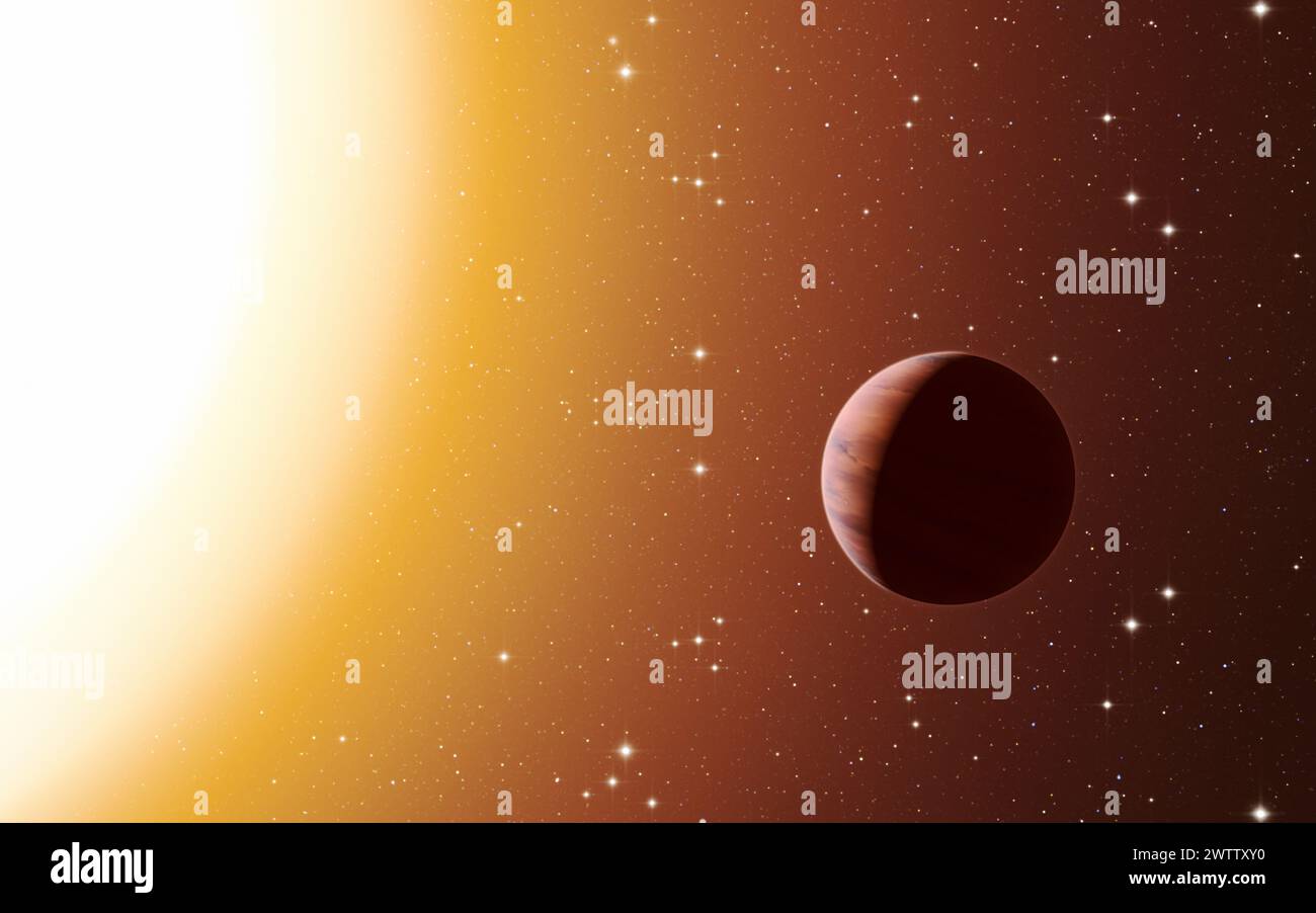 Eine digitale Illustration eines Planeten mit Sternen im Weltraum Stockfoto