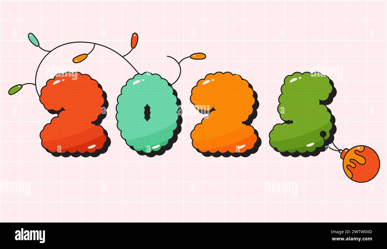 Weihnachtskarte Text 2025. Noel Ball und Girlande. Stock Vektor