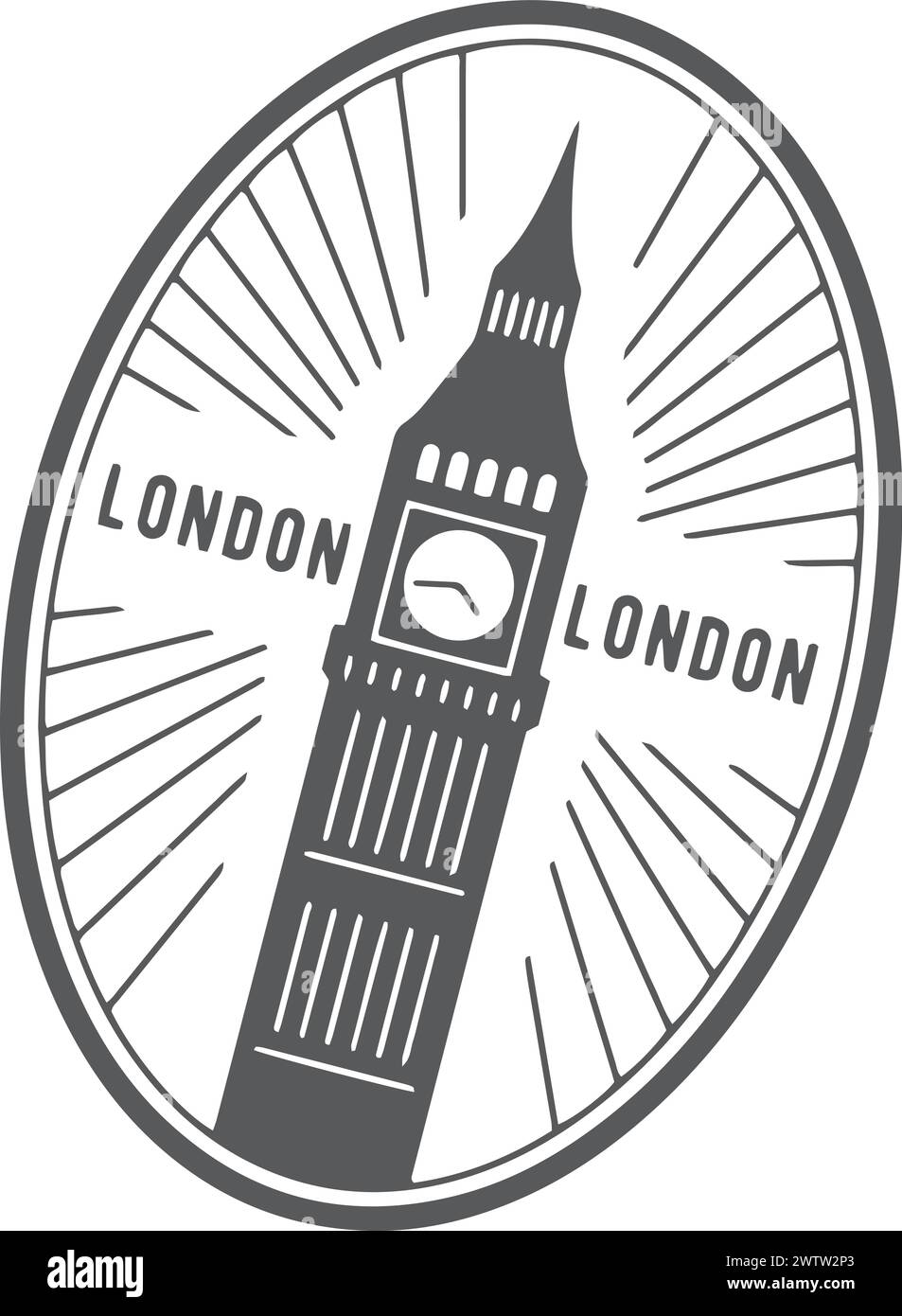 Rundes Londoner Wahrzeichen. Schwarzer Aufkleber für unterwegs Stock Vektor