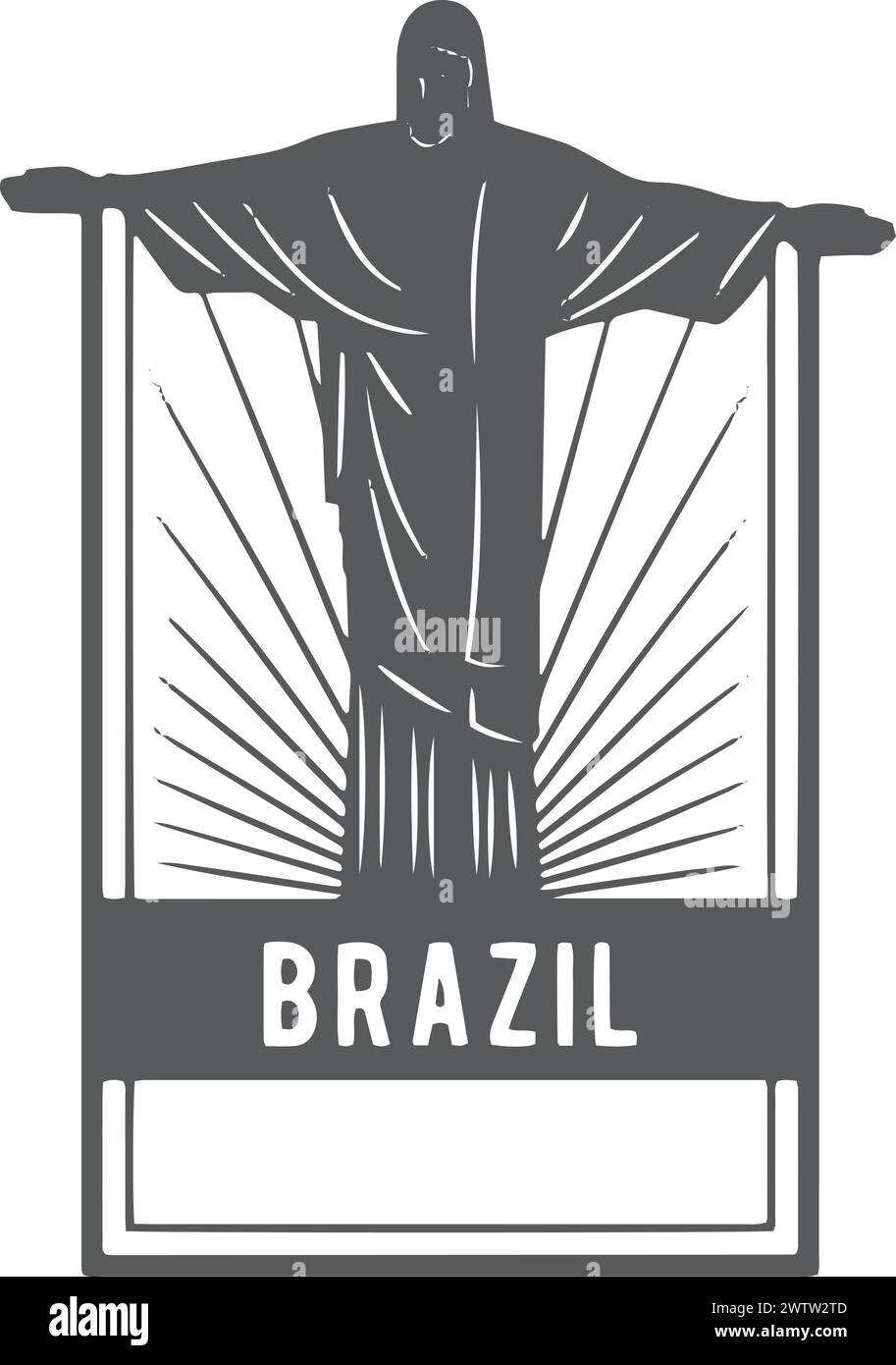 Touristisches Wahrzeichen Brasiliens. Berühmte Statue auf Vintage-Reiseaufkleber Stock Vektor