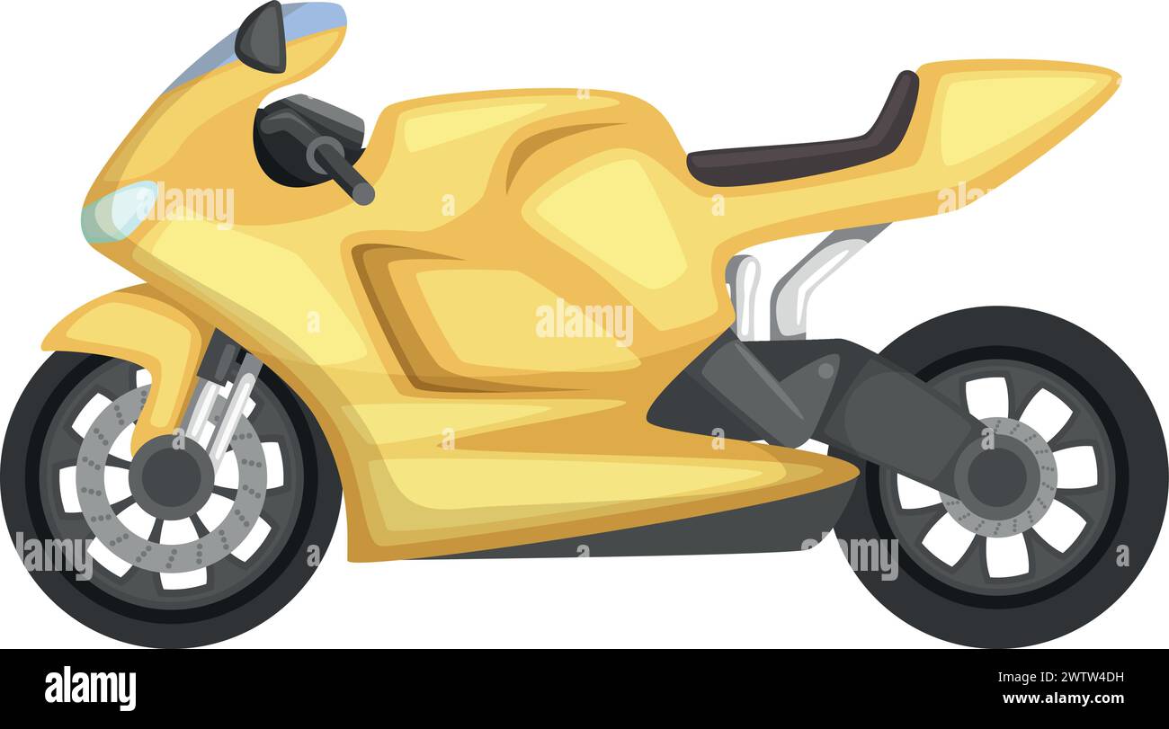 Gelbes Motorrad. Cartoon Roadster Bike. Straßenverkehr Stock Vektor