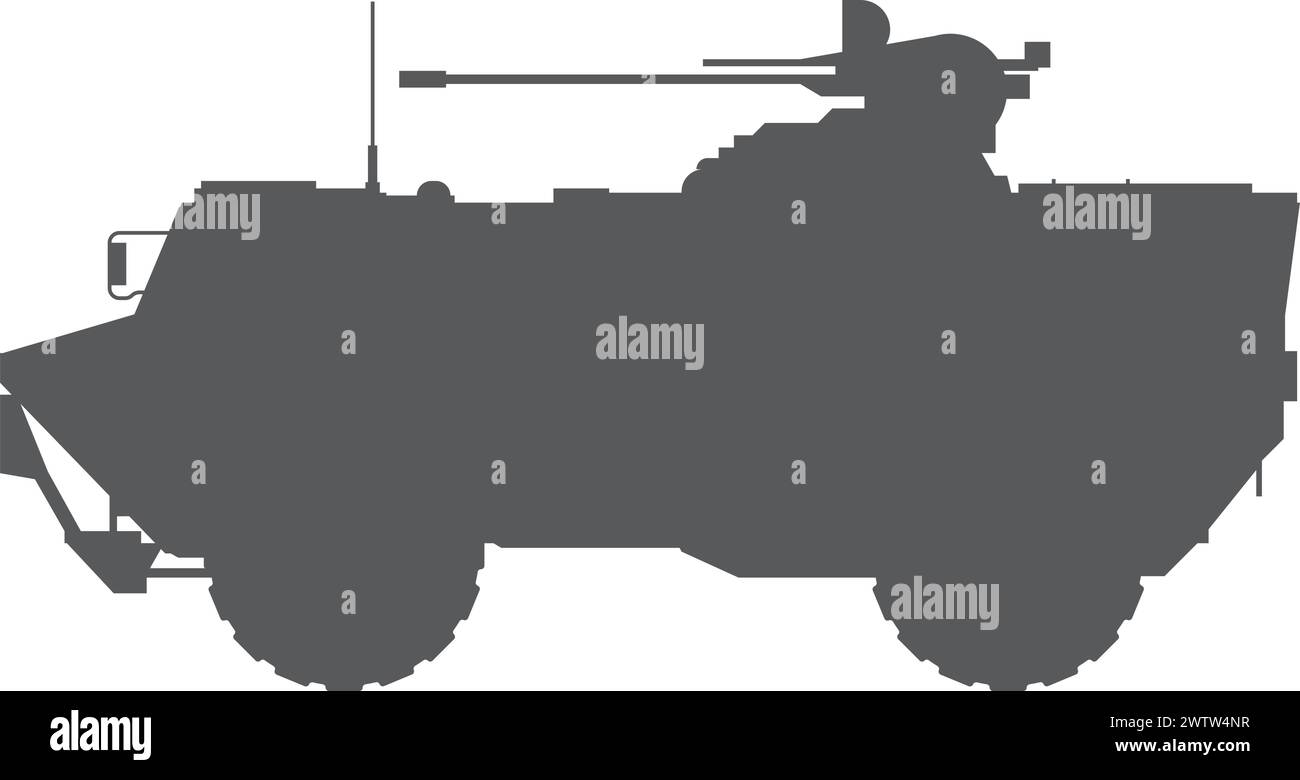 Schwarze Silhouette des gepanzerten Kampffahrzeugs. Militärischer Transport Stock Vektor